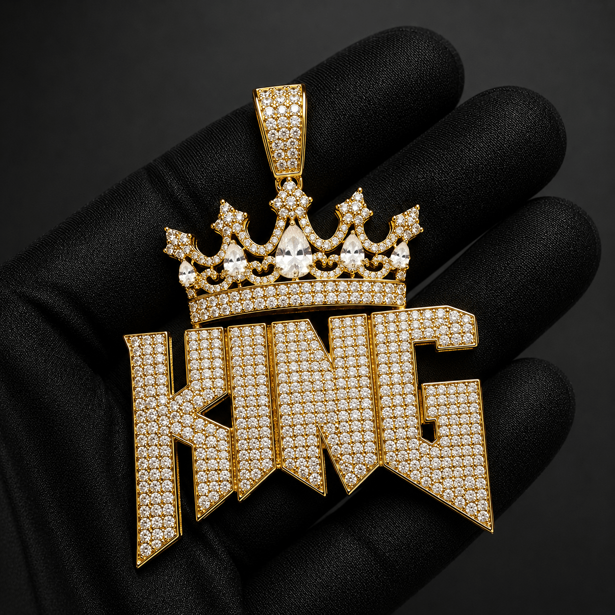 Large Iced Out King Pendant with 8mm Rope Chain