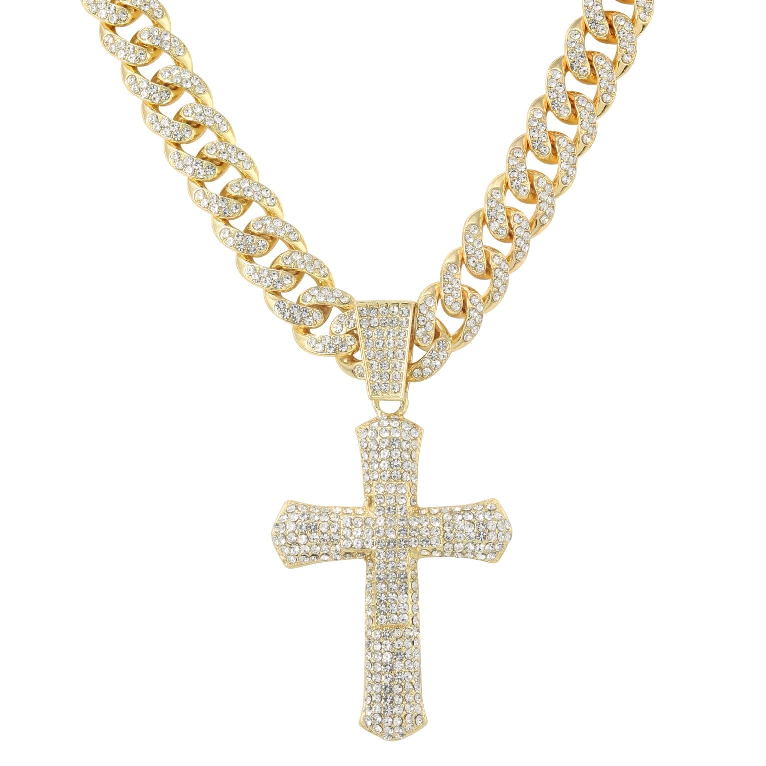 Large Iced Out Cross Pendant with 12mm Cuban Chain