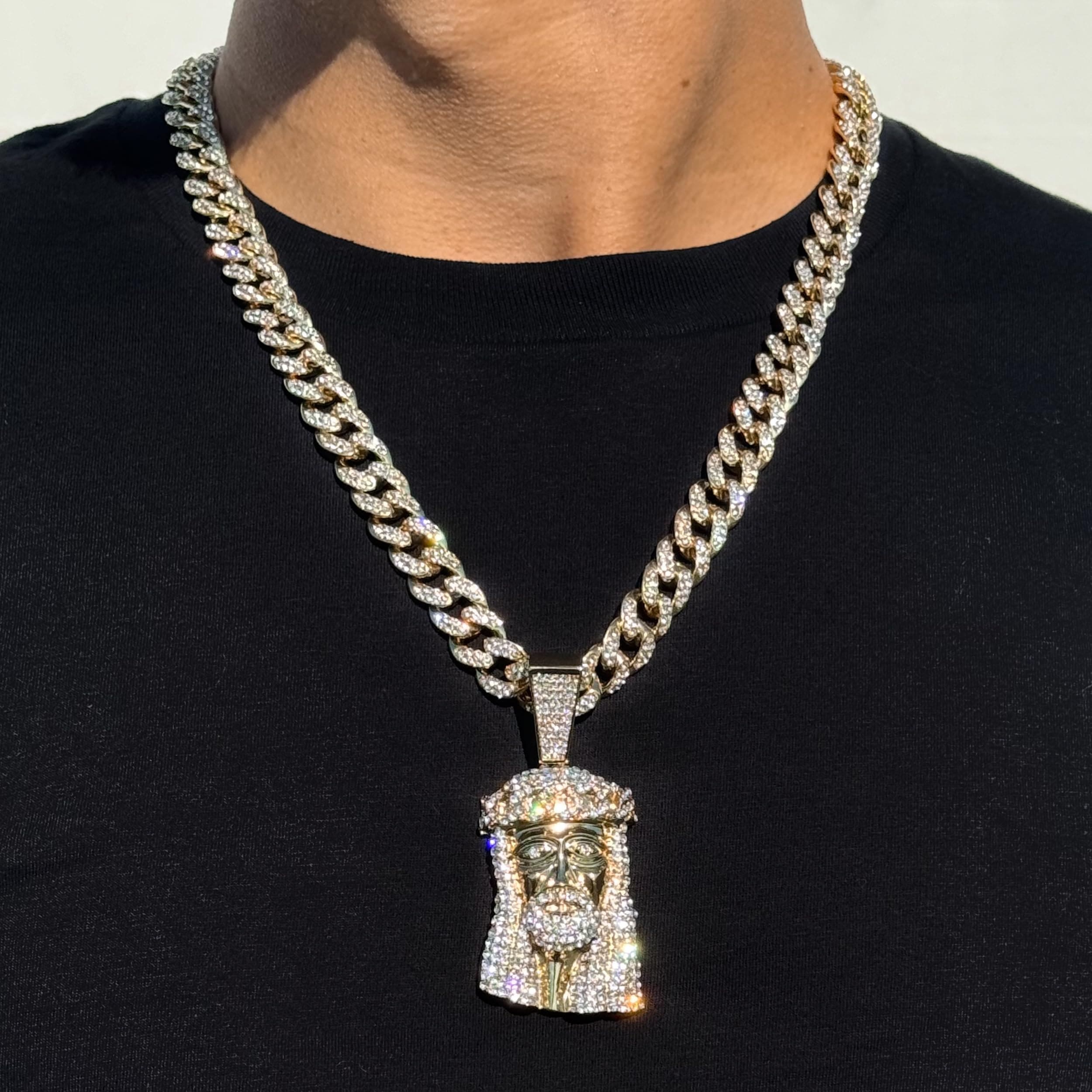 Large Iced Out Cross Pendant with 12mm Cuban Chain