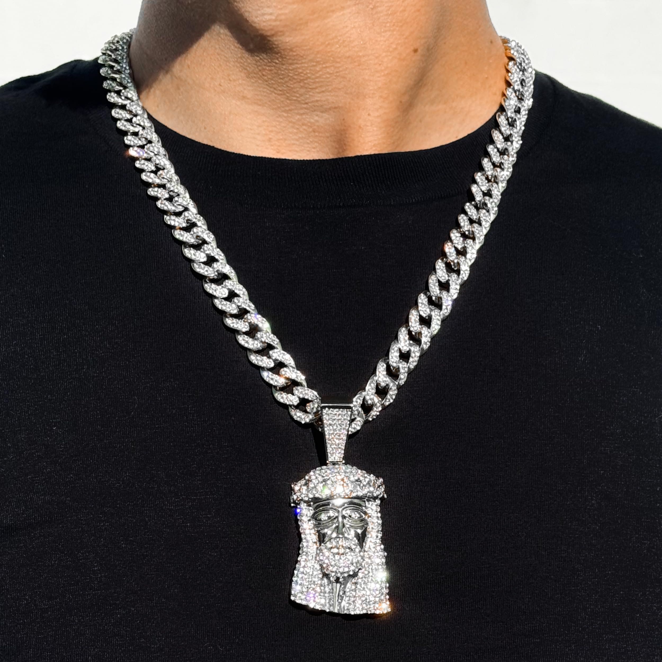 Large Iced Out Cross Pendant with 12mm Cuban Chain