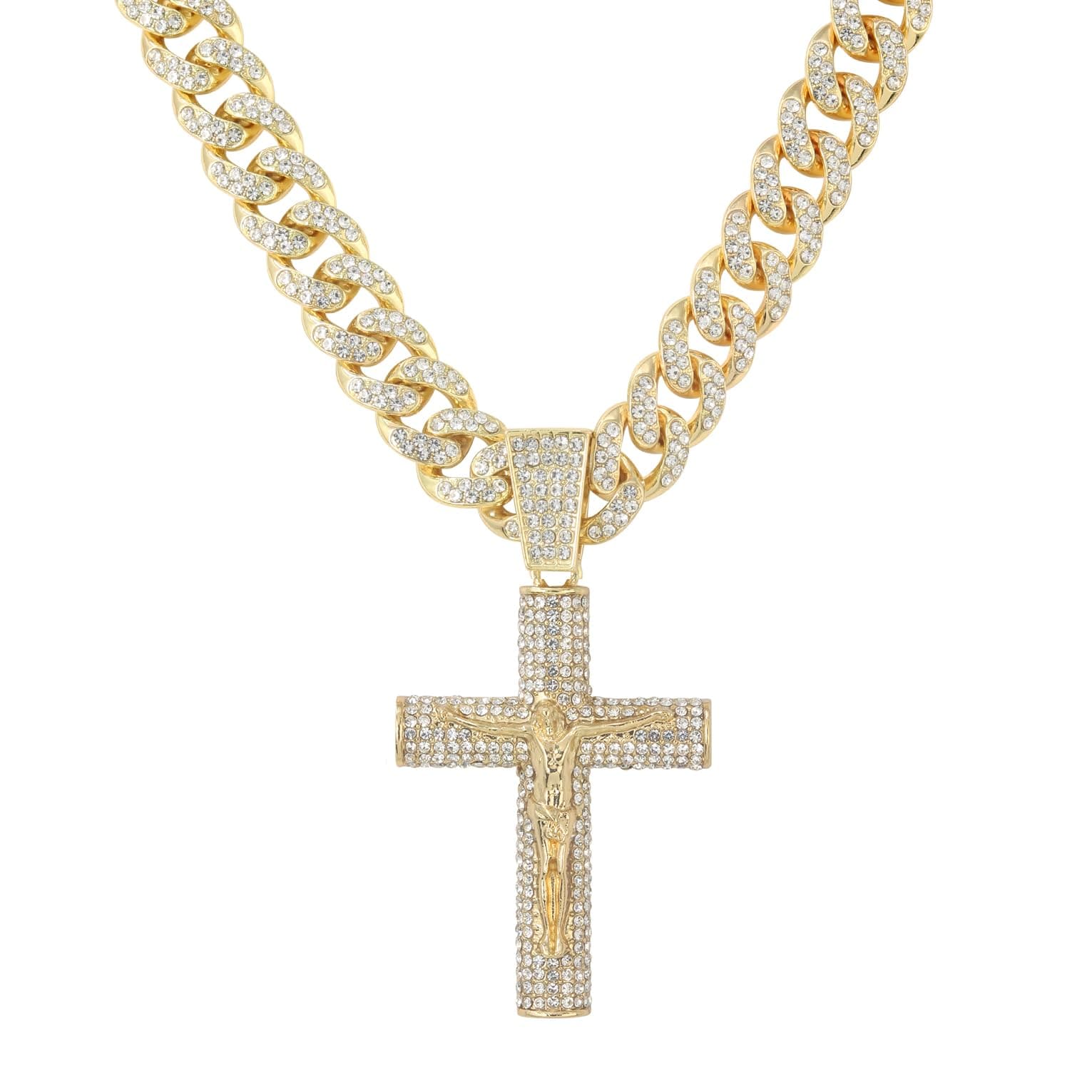 Large Iced Out Cross Pendant with 12mm Cuban Chain