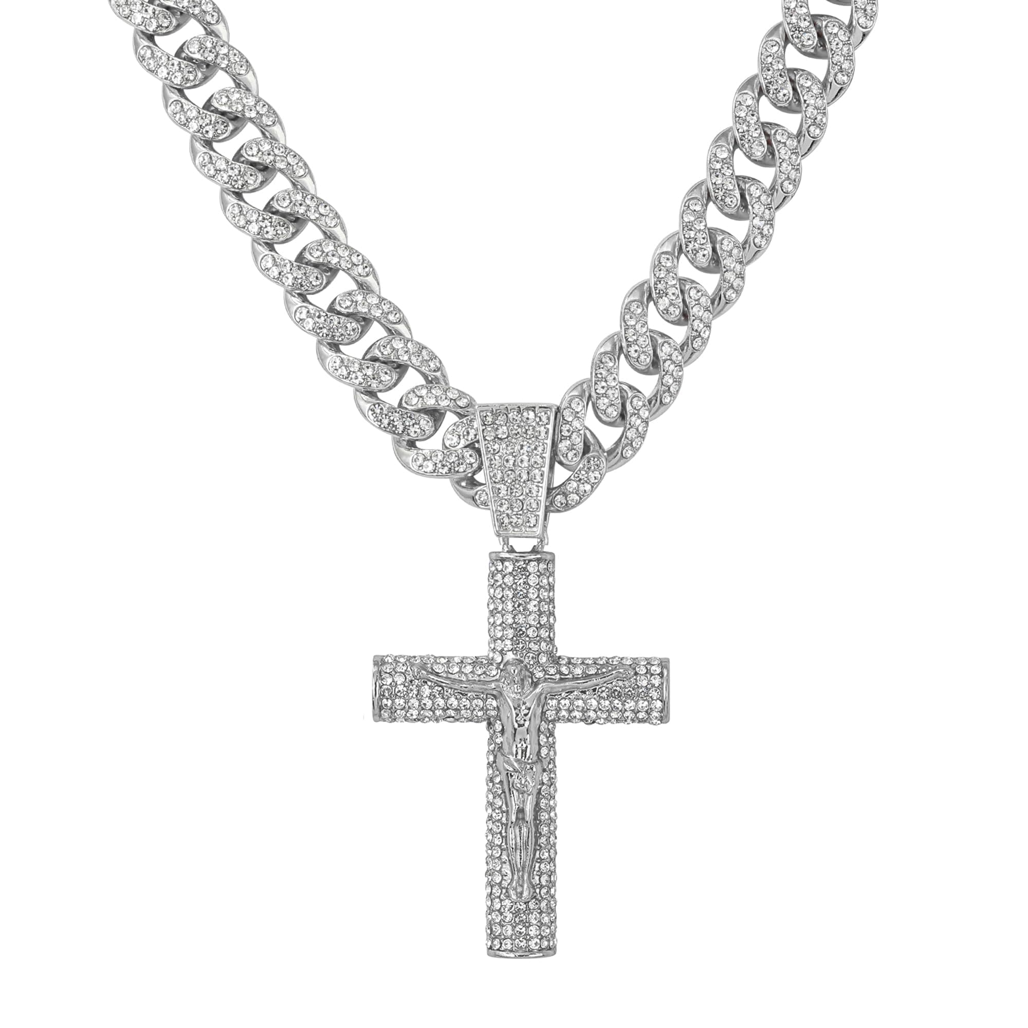 Large Iced Out Cross Pendant with 12mm Cuban Chain