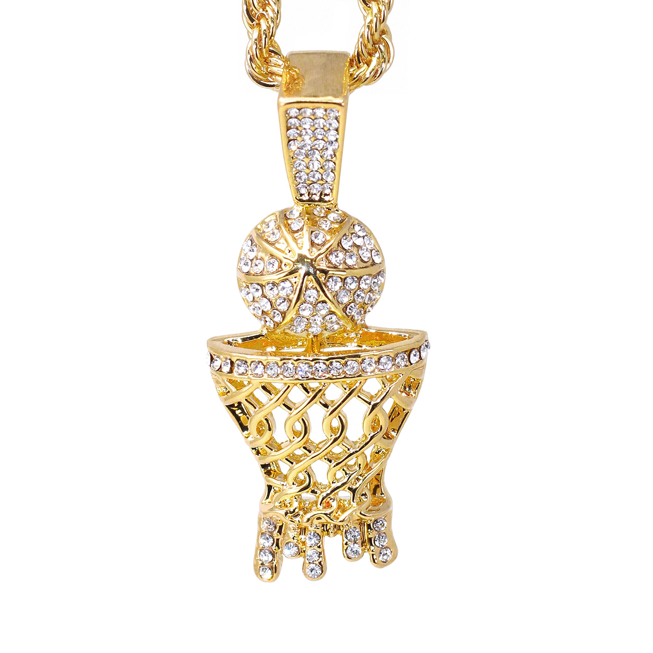 Men's Medium Iced Out Basketball Pendant Set with Rope Chain
