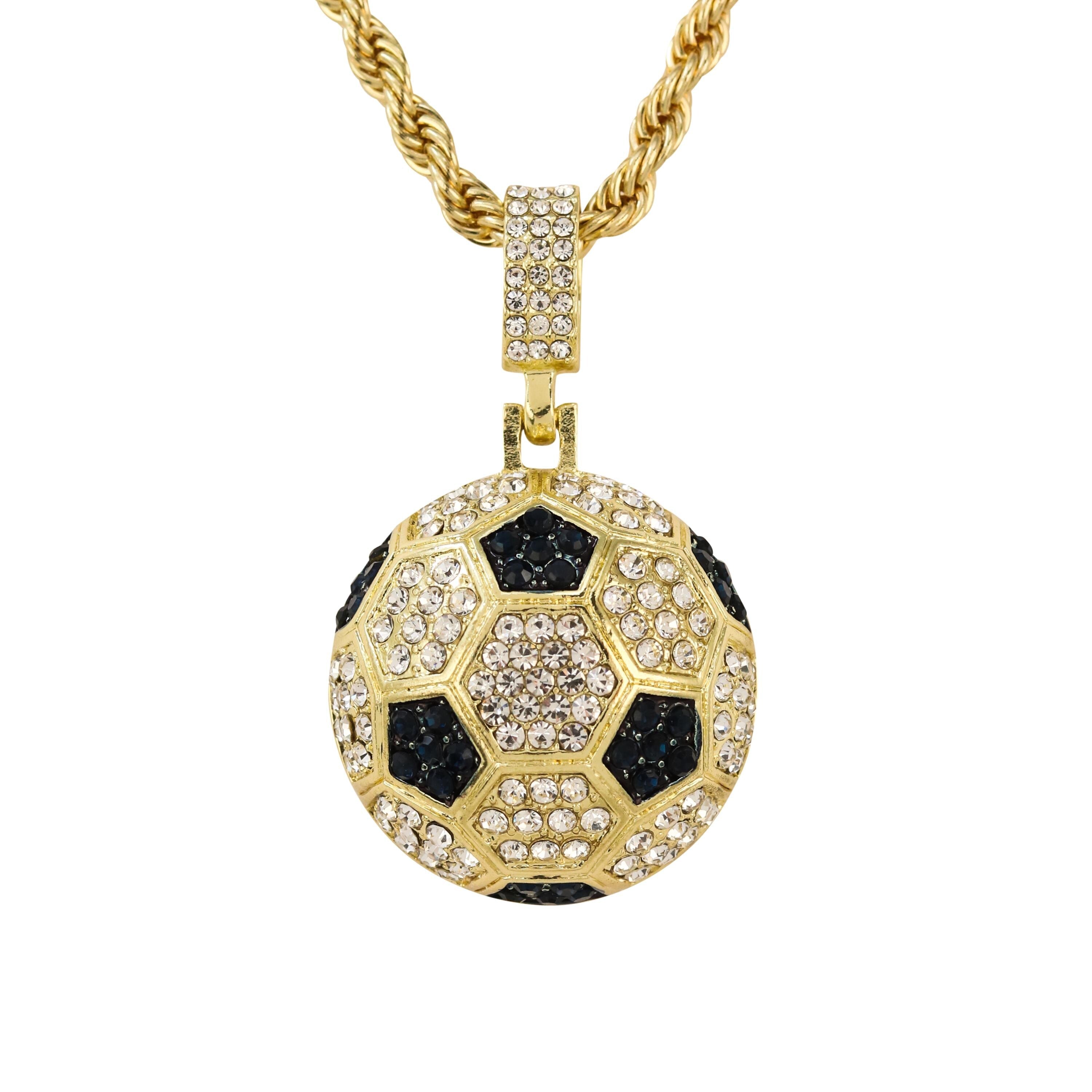 Men's Iced Out Soccer Pendant with 4mm Rope Necklace