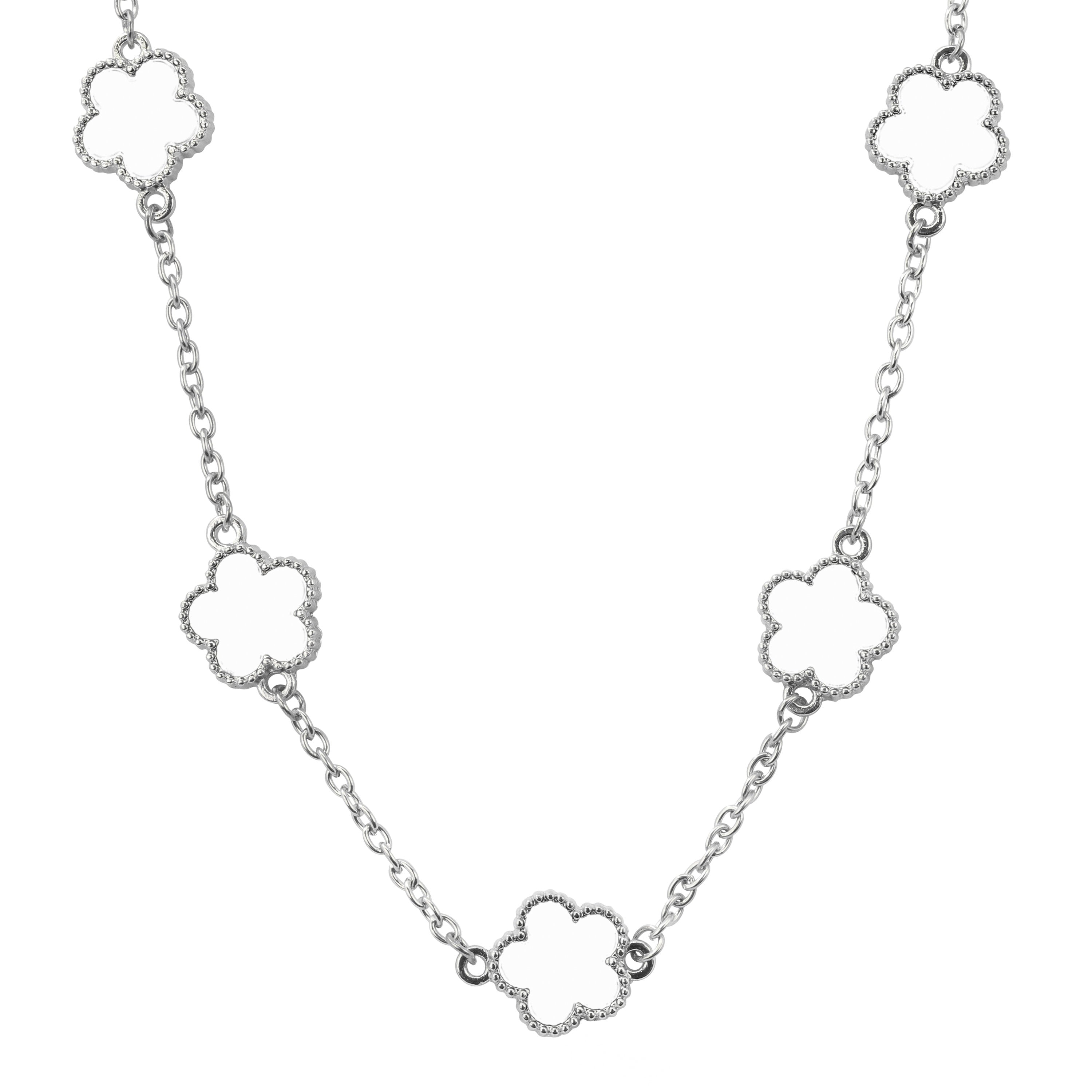 Men's 15mm 5-Leaf Clover Link Chain Necklace - Silver Finish