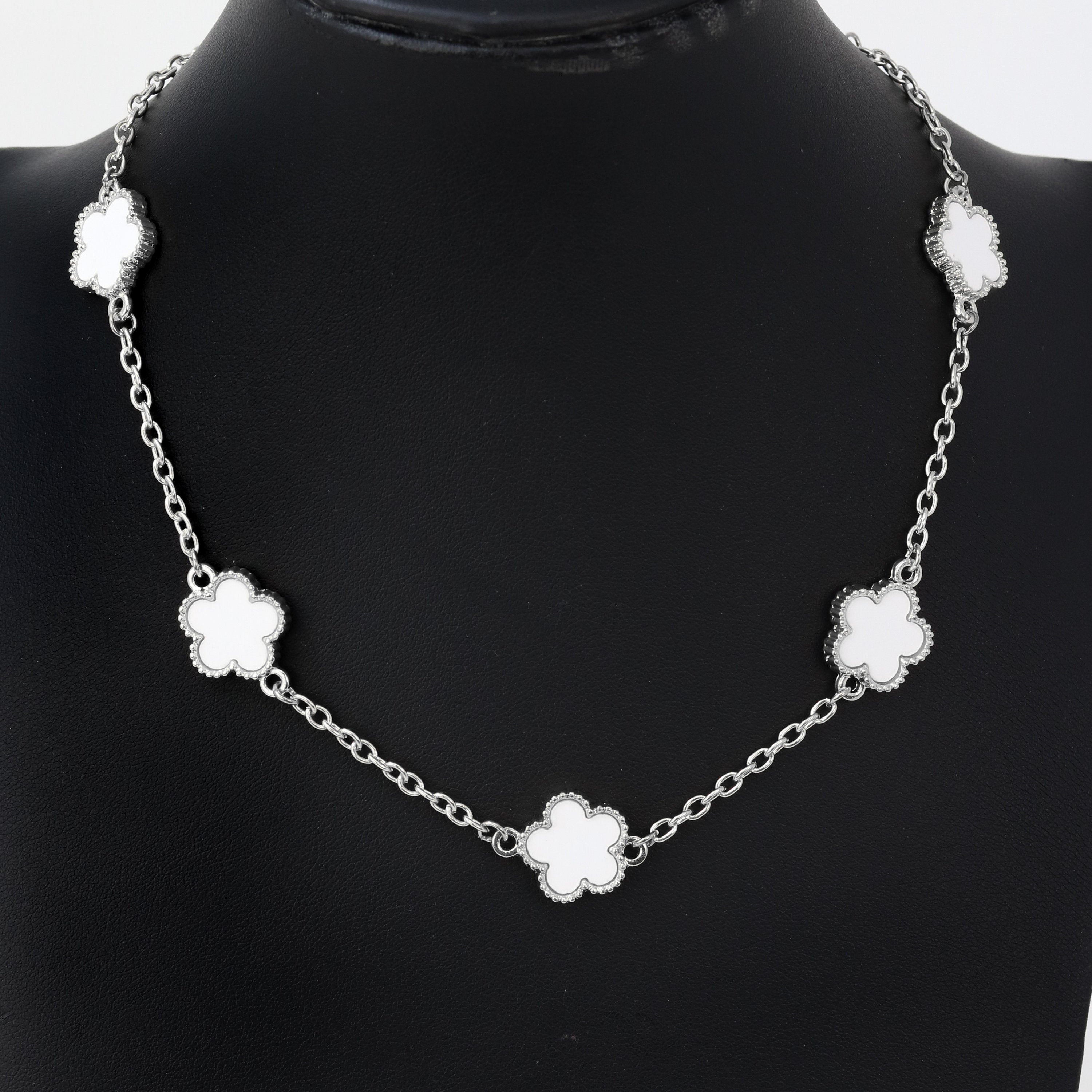 Men's 15mm 5-Leaf Clover Link Chain Necklace - Silver Finish