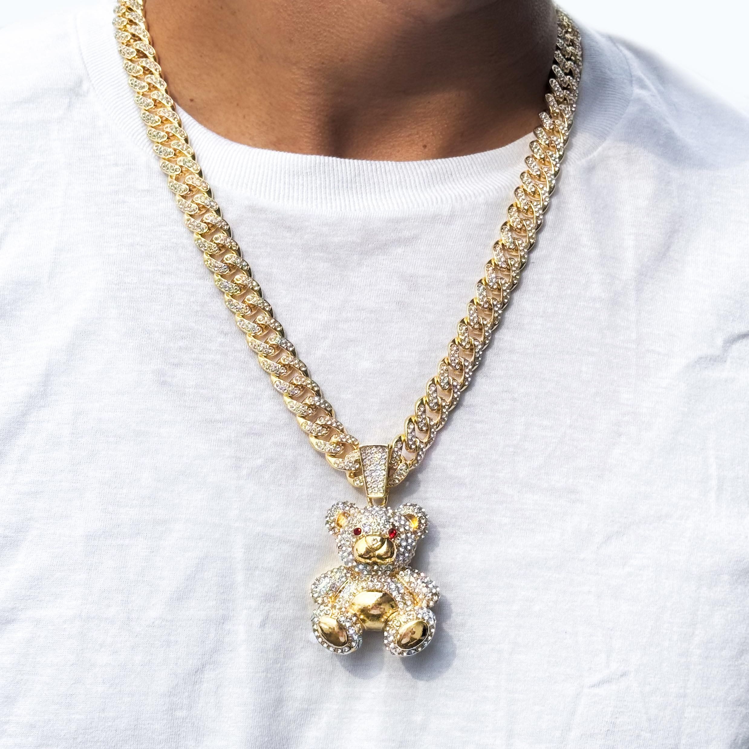 Large Iced Out Statement Pendant with 12mm Cuban Chain