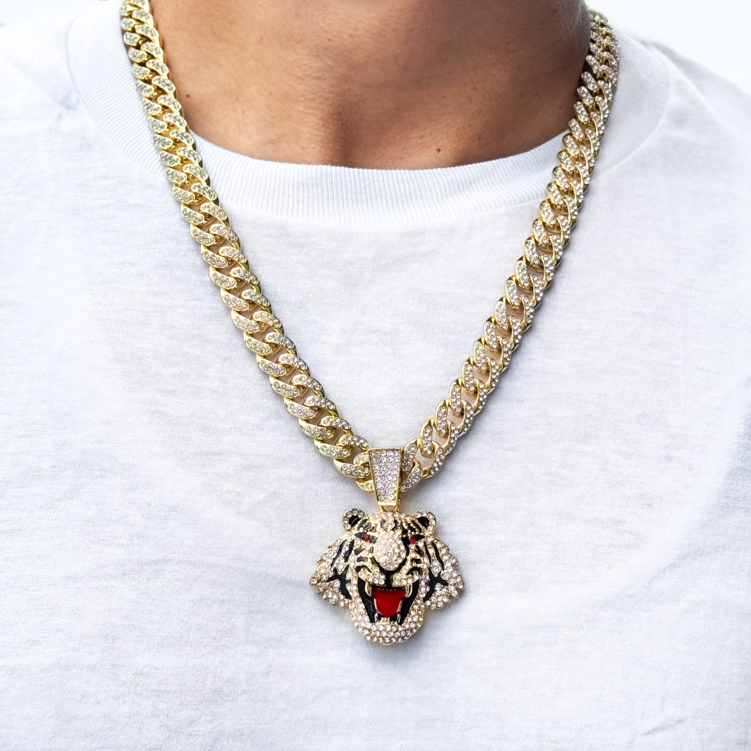 Large Iced Out Statement Pendant with 12mm Cuban Chain