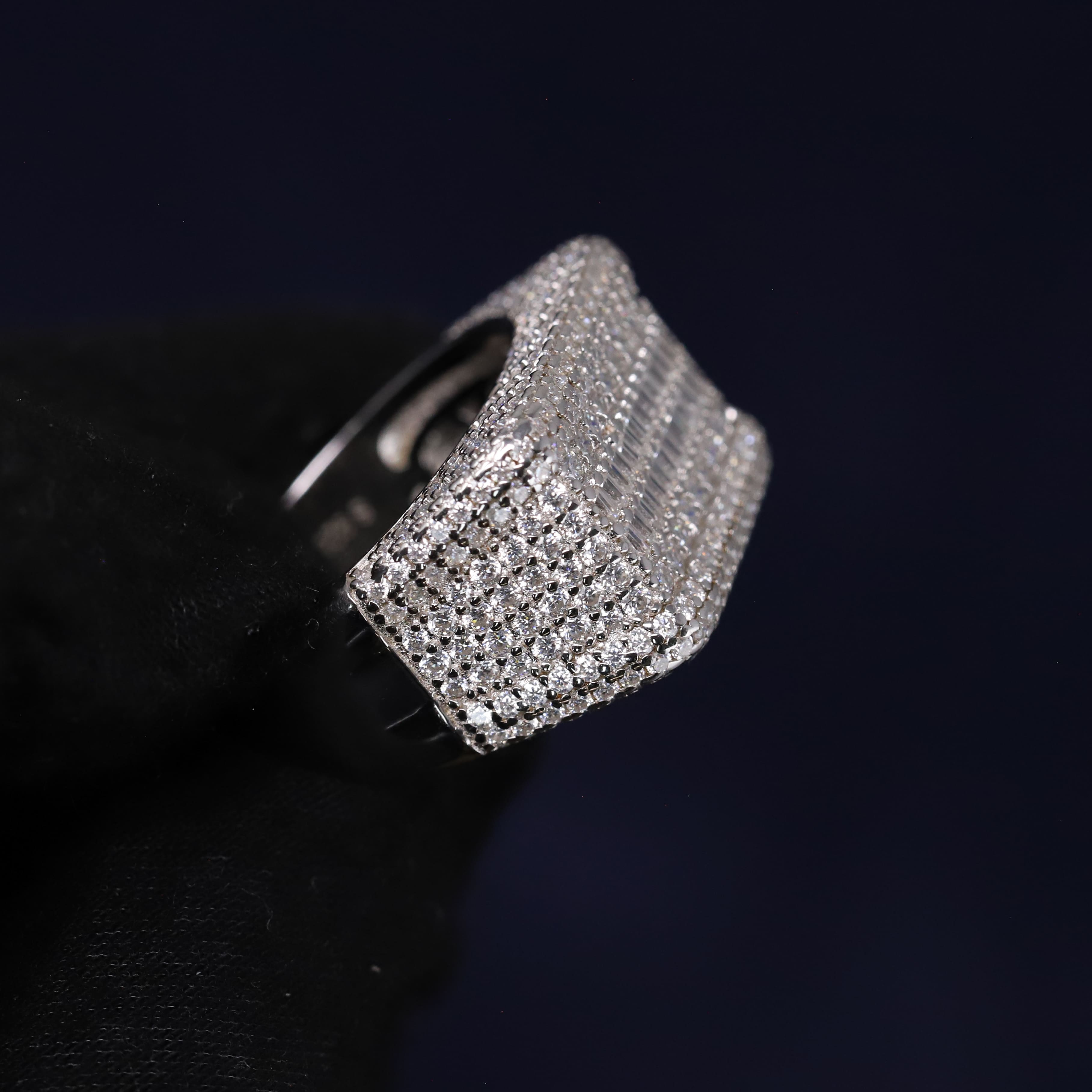 Iced Out 4.53CT Moissanite Wide Baguette Band Ring in Premium Sterling Silver