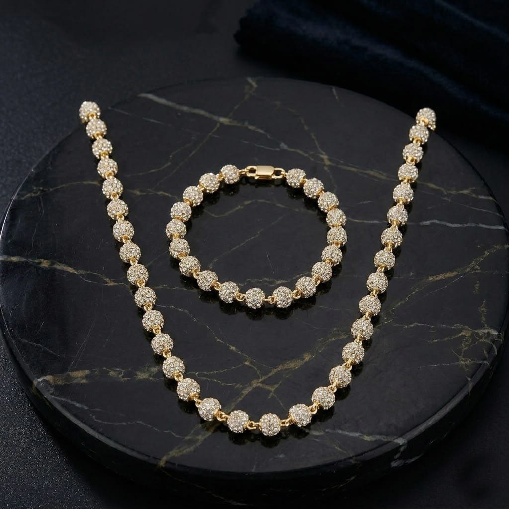 Men's 6mm Iced Out Ball Chain & Bracelet Set
