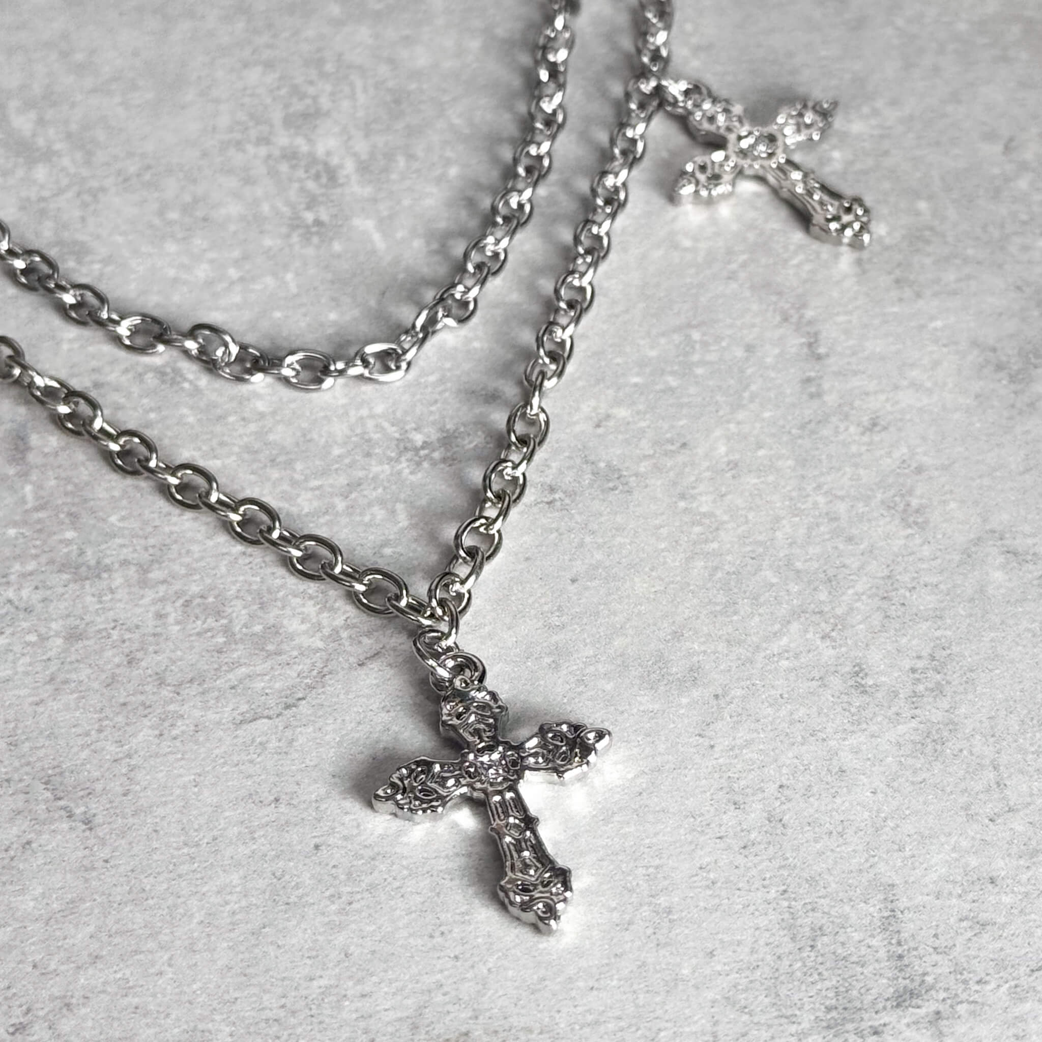 Men's Silver Cross Charm Double Layered Pant Chain Stylish Accessory for Jeans