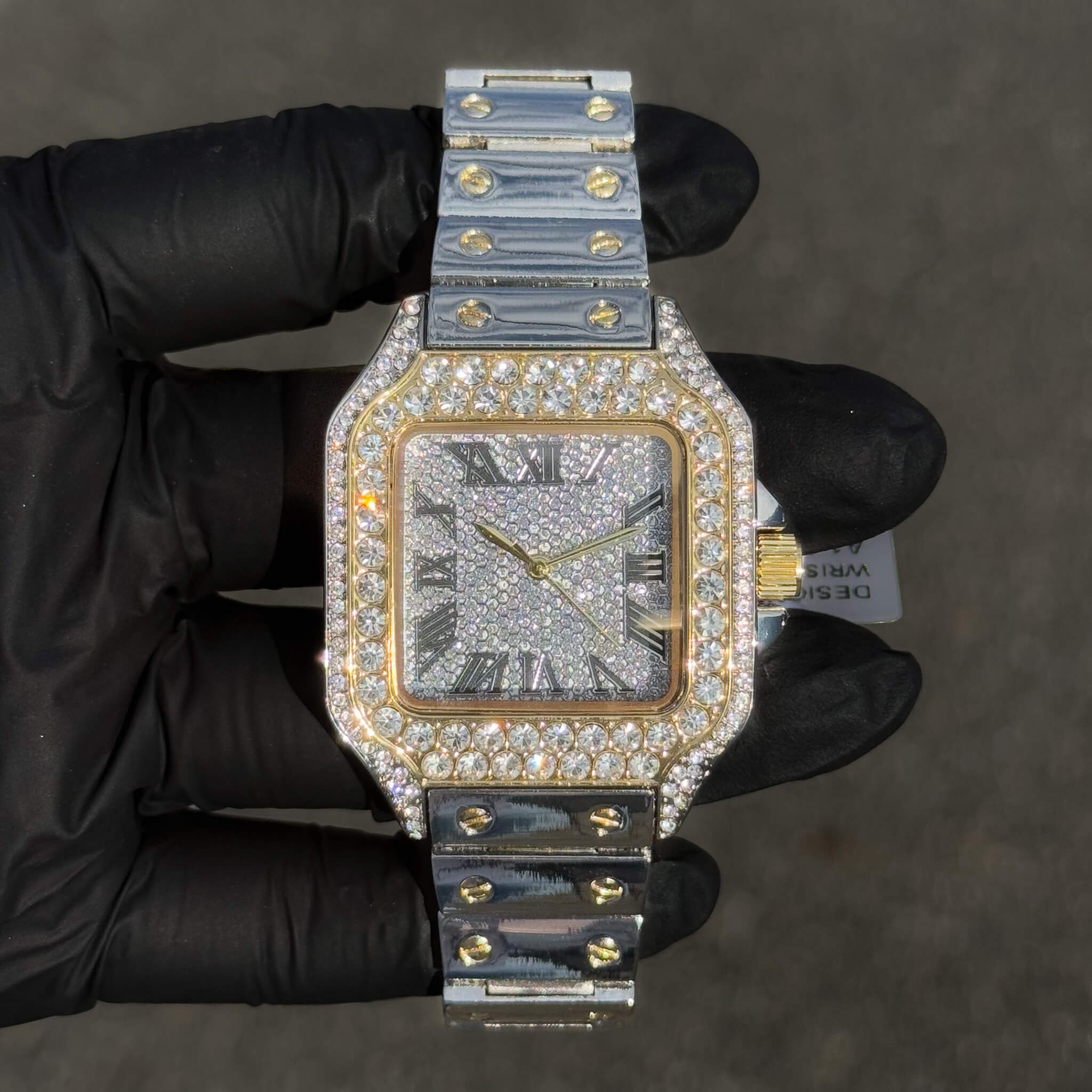 Men's Iced Out Square Watch - 40mm Case with Fully Iced Bezel & Metal Band