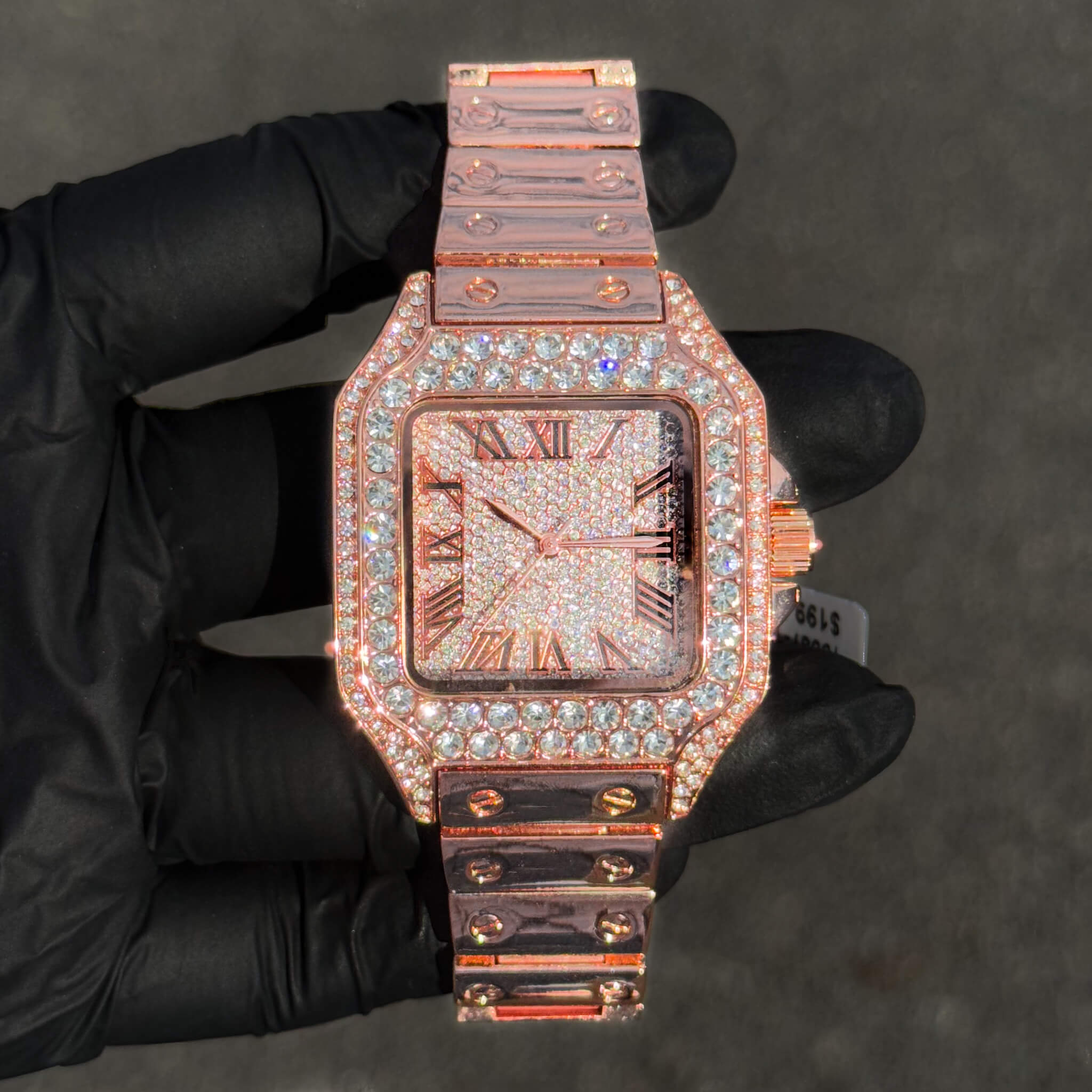Men's Iced Out Square Watch - 40mm Case with Fully Iced Bezel & Metal Band
