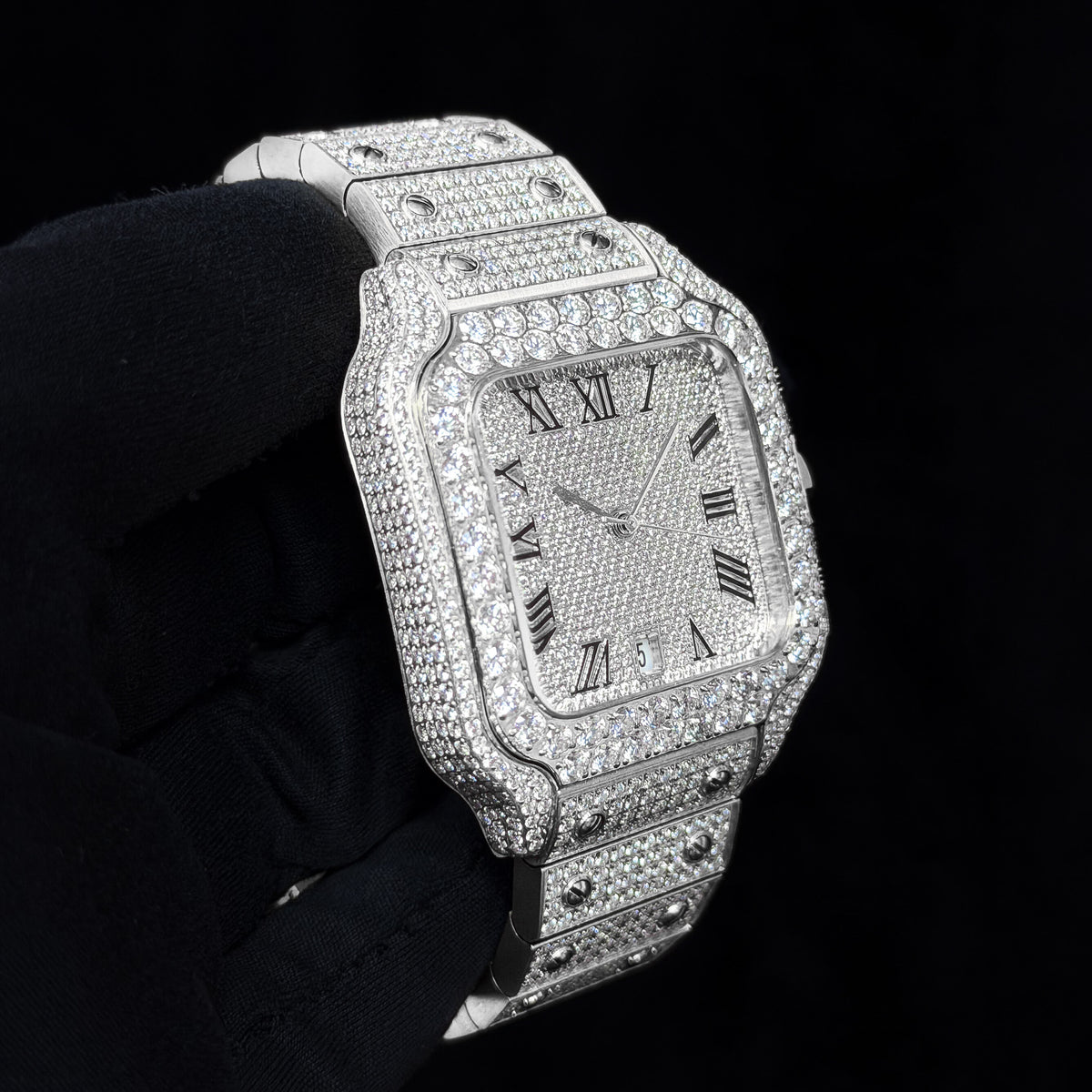 Men's 38mm Iced Out Square Moissanite Stainless Steel Watch - Automatic Movement