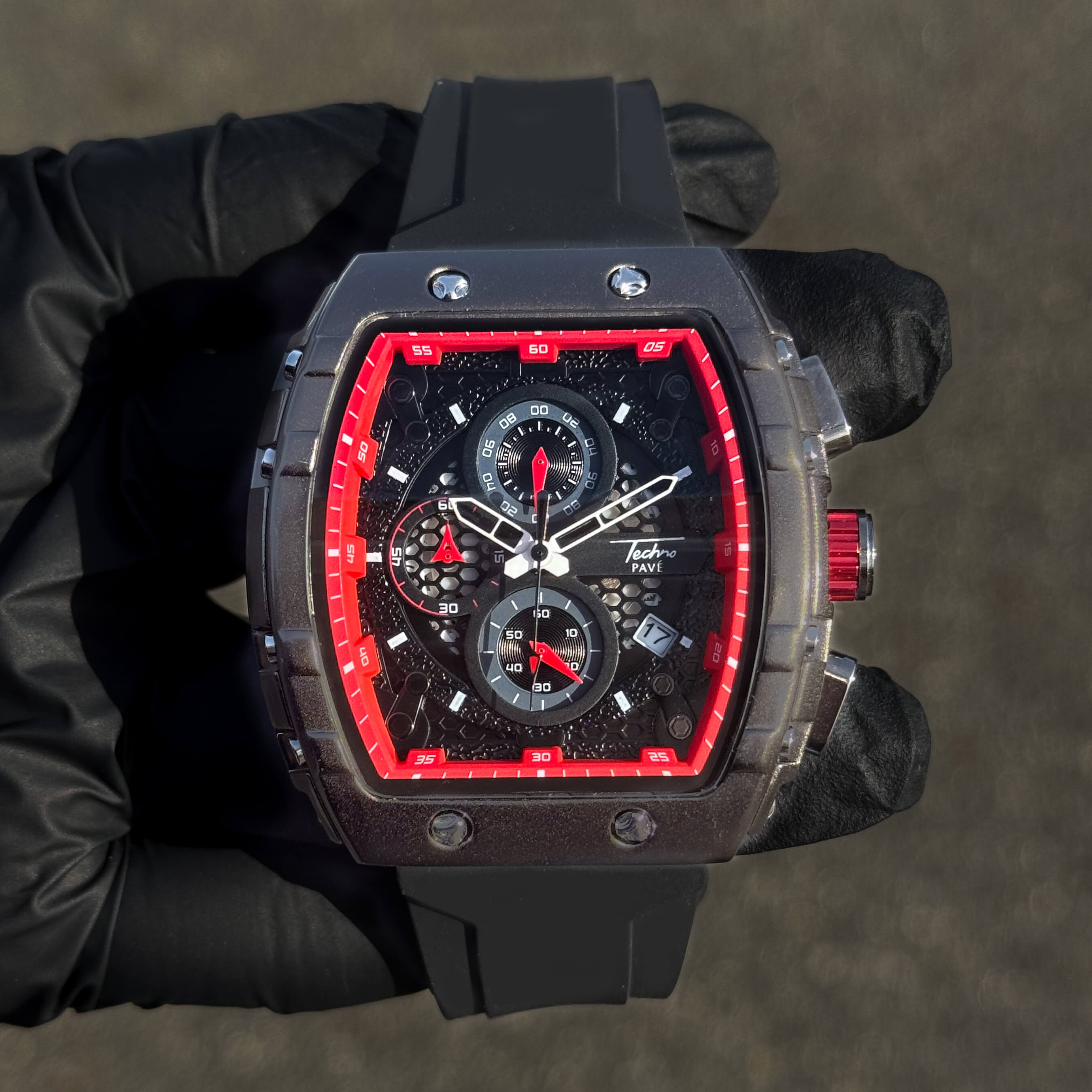 Men's 46mm Vibrant Sporty Tonneau Watch with Silicone Band - Bold and Stylish Timepiece for Active Lifestyles
