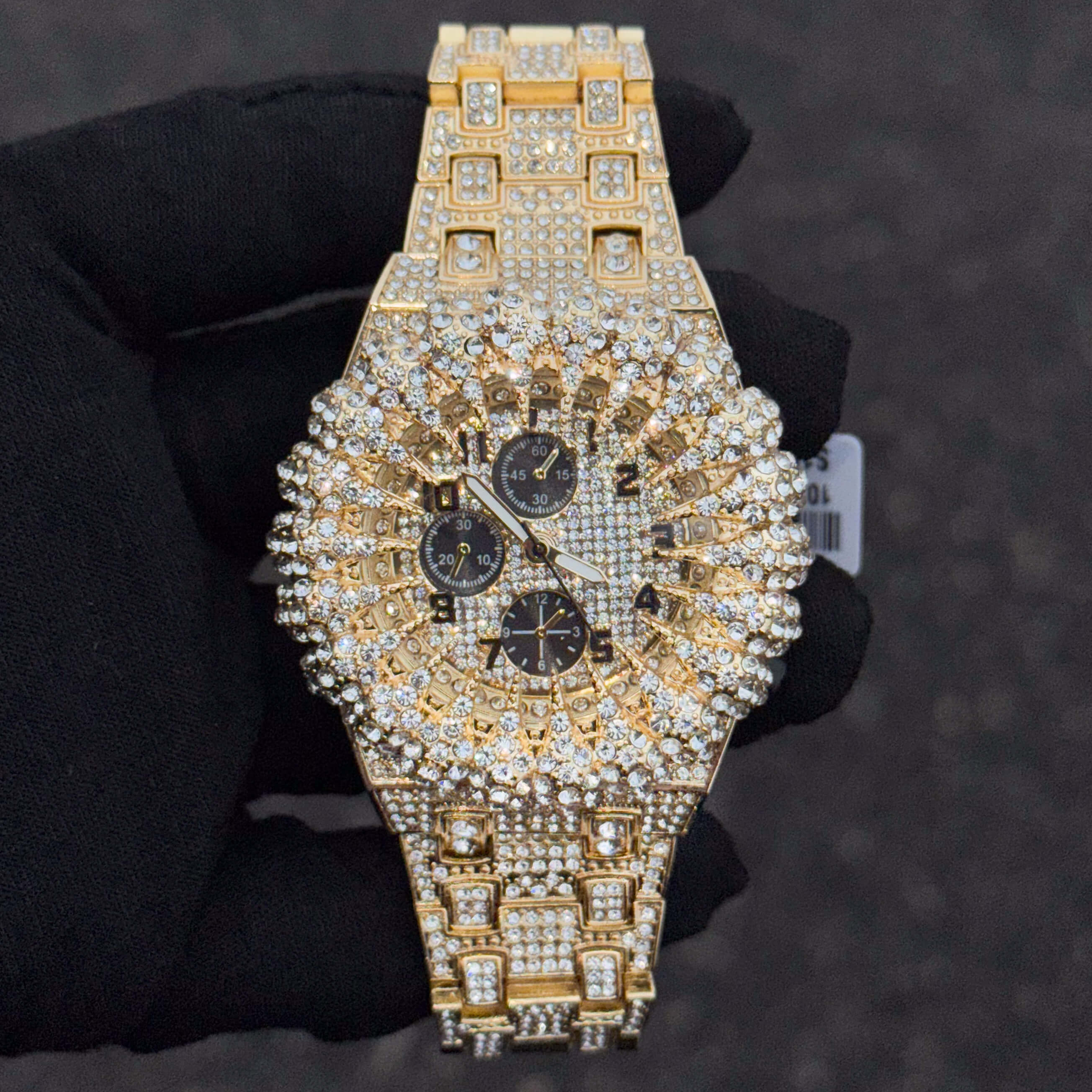 Men's 48mm Iced Out Spike Burst Watch - Metal Band, Quartz Movement