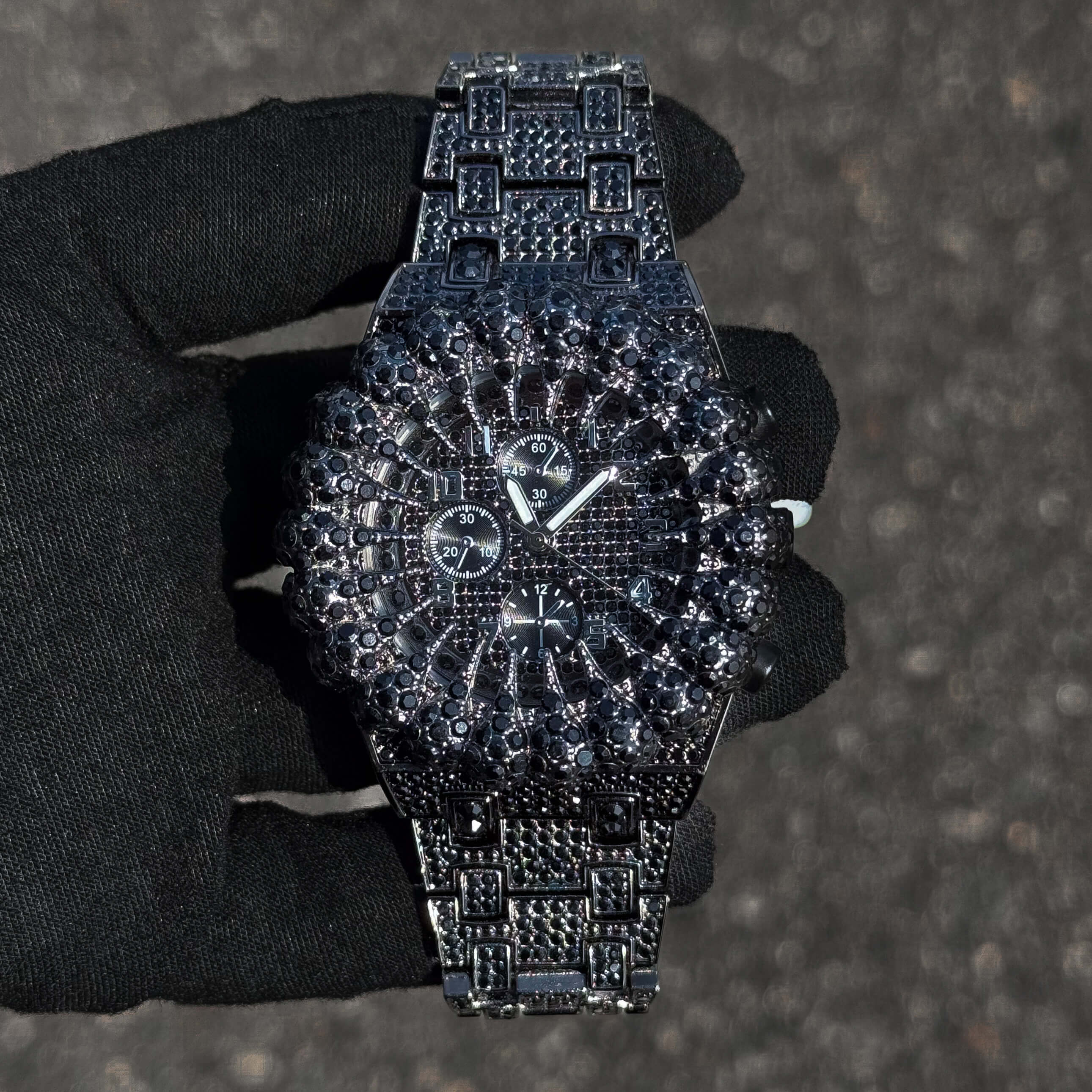 Men's 48mm Iced Out Spike Burst Watch - Metal Band, Quartz Movement