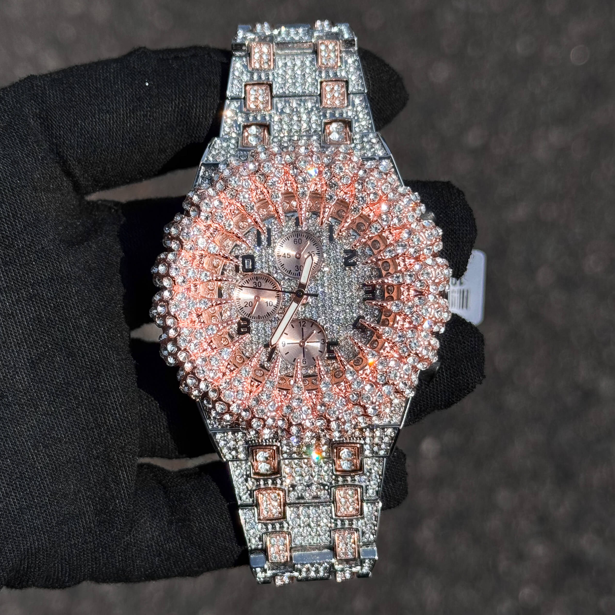 Men's 48mm Iced Out Spike Burst Watch - Metal Band, Quartz Movement