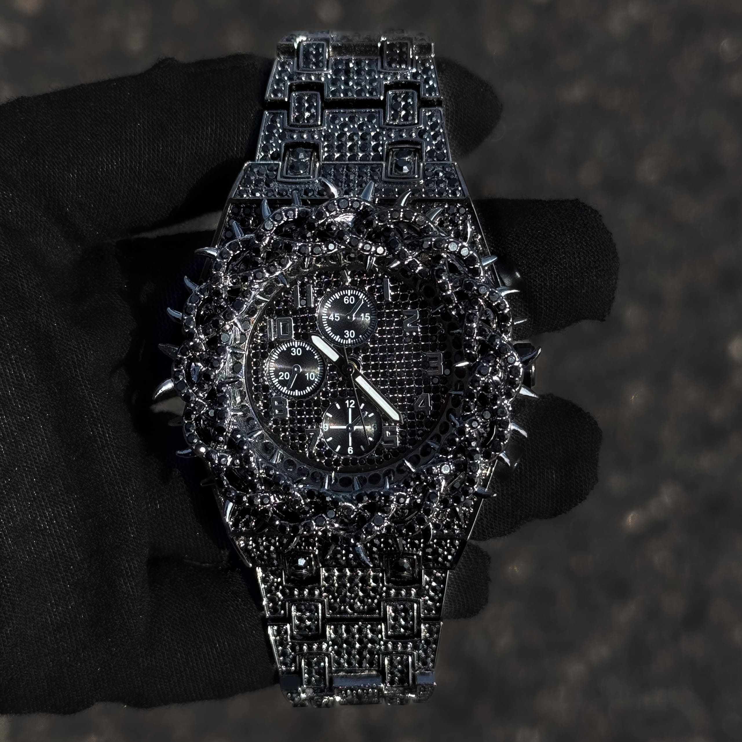 Men's 48mm Fully Iced Out Spike Watch - Metal Band, Quartz Movement