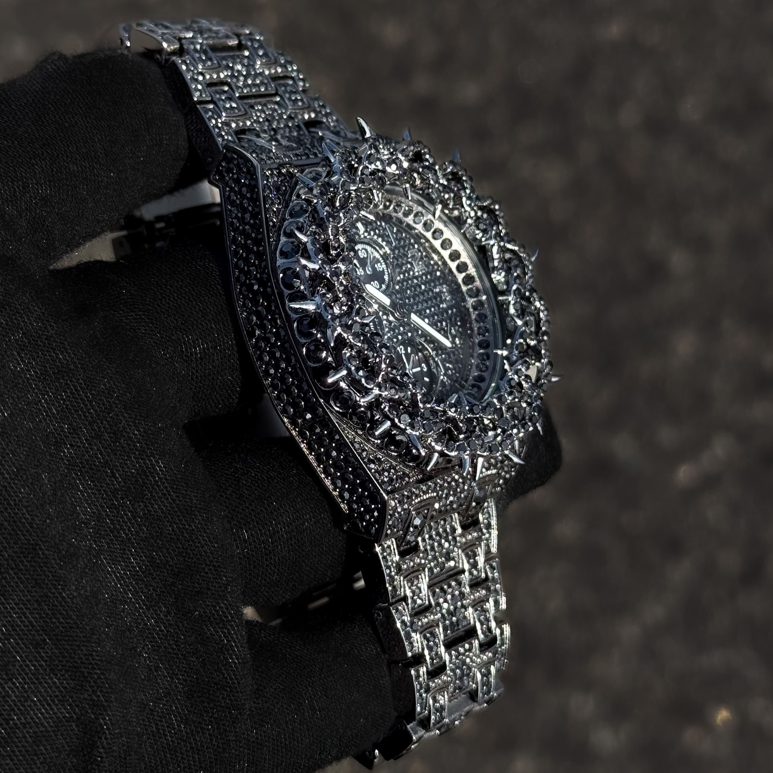 Men's 48mm Fully Iced Out Spike Watch - Metal Band, Quartz Movement
