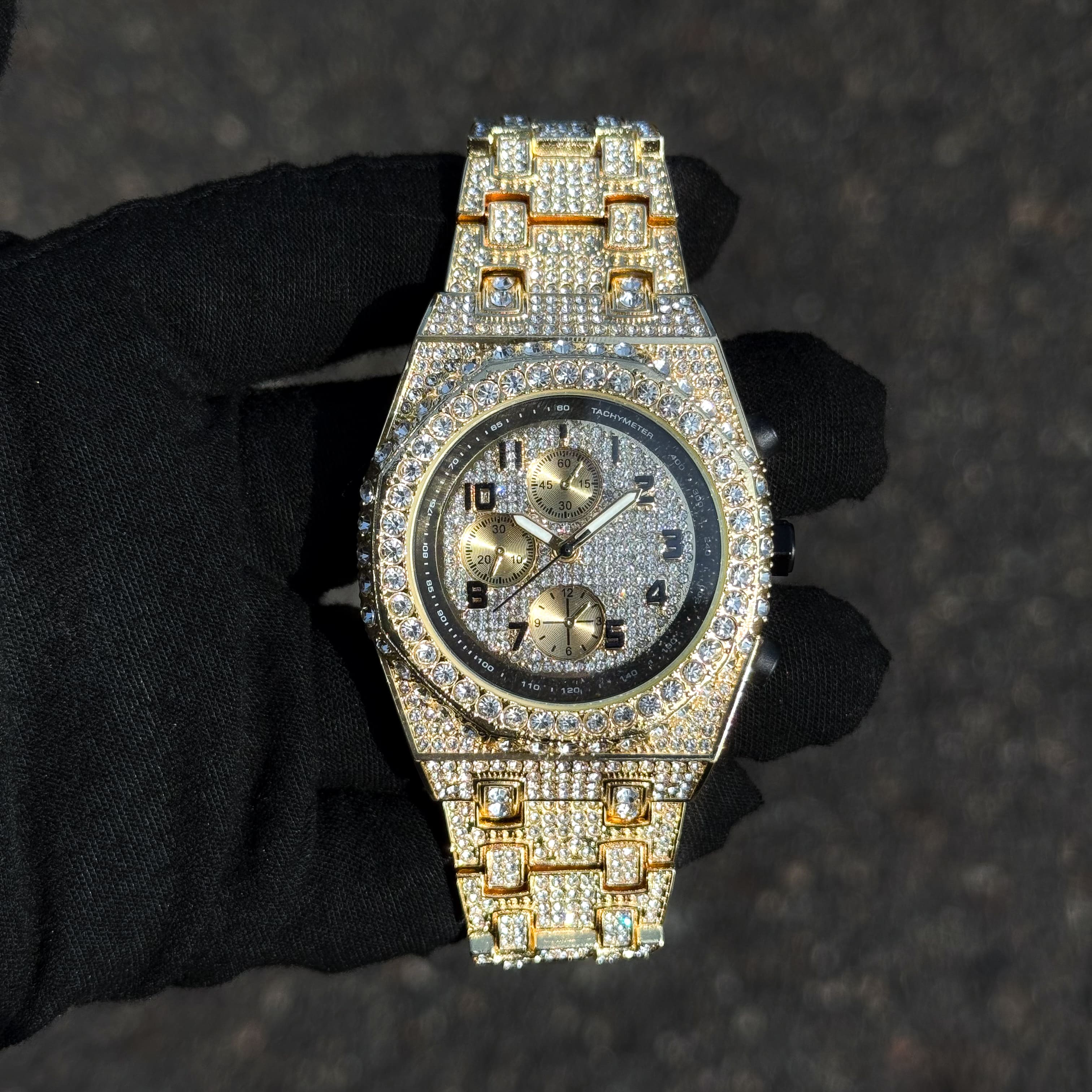 Men's 42mm Iced Out Octagon Watch - Metal Band, Quartz Movement