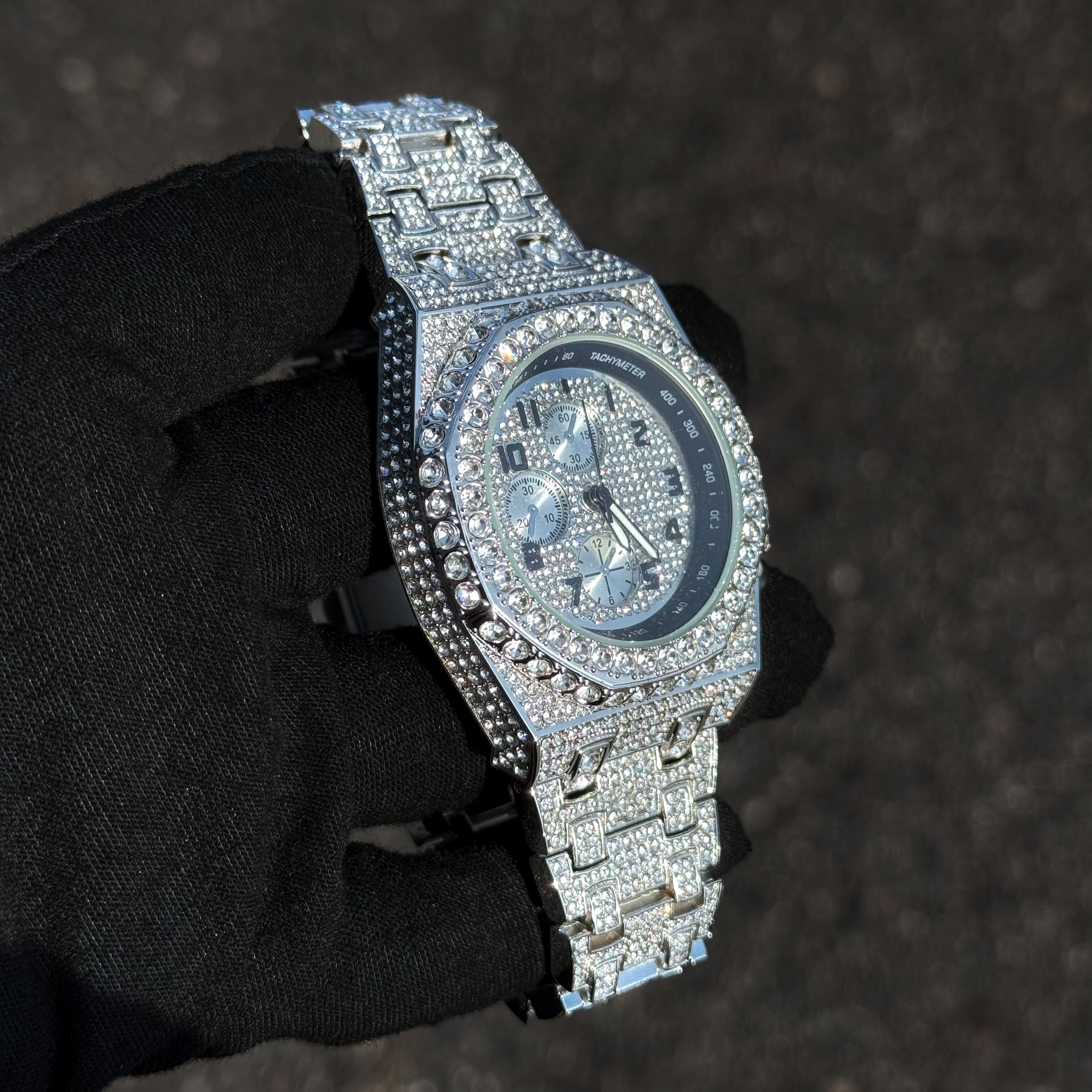 Men's 42mm Iced Out Octagon Watch - Metal Band, Quartz Movement