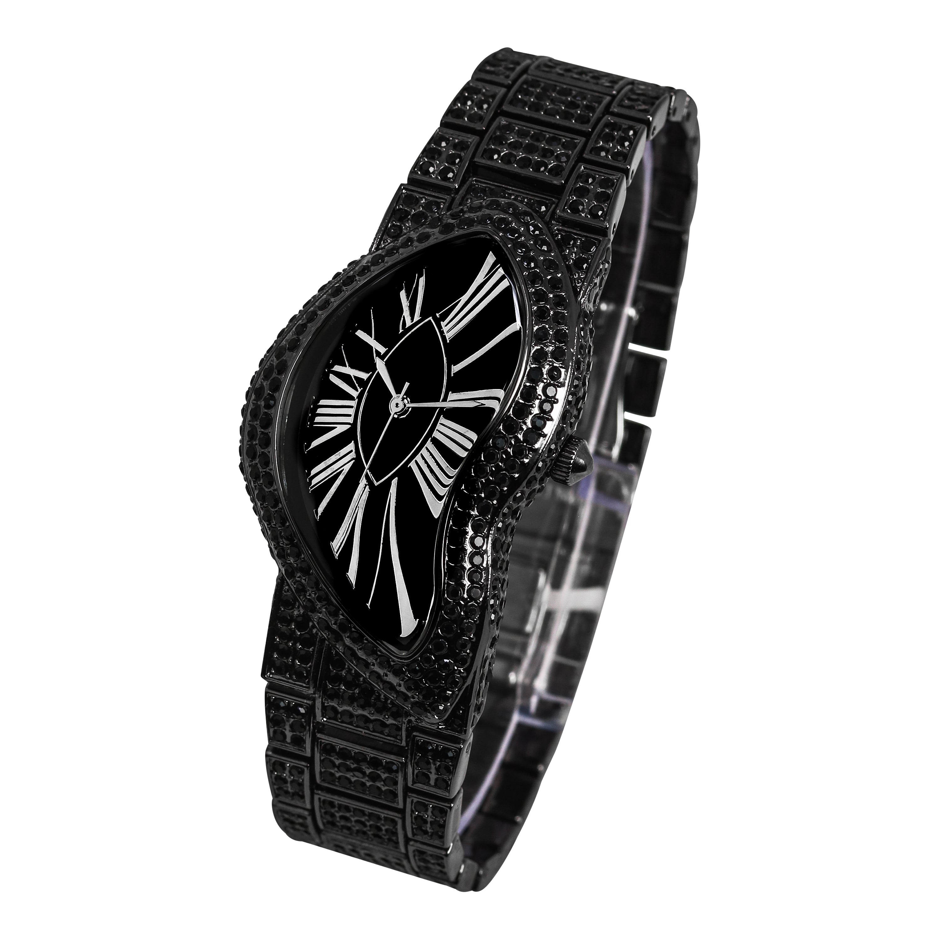 Men's 30mm Fully Iced-Out Warped Watch - Quartz Movement
