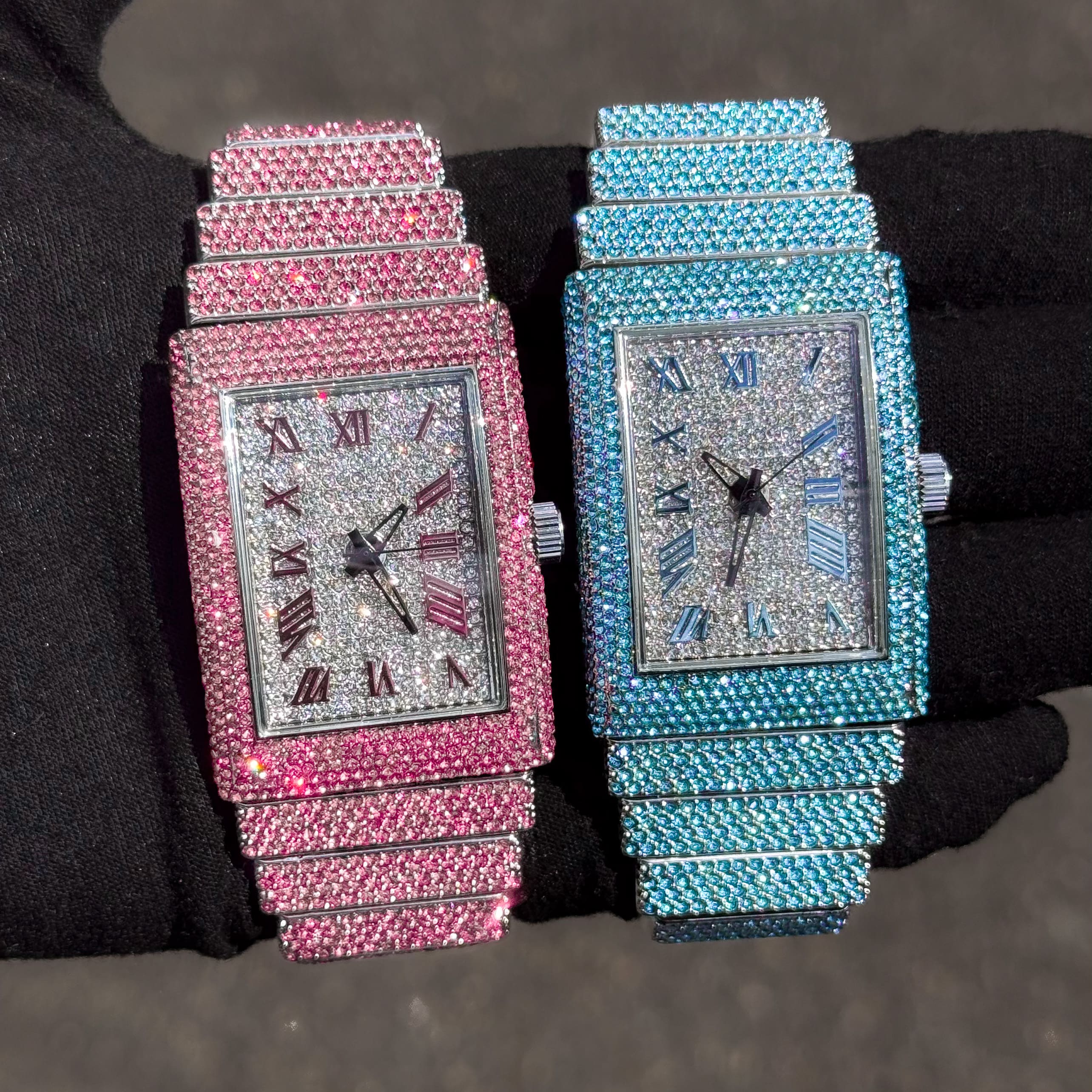 Women's 33mm Iced Diamond Watch: End-to-end Fully Iced Out Band with Brilliant Colorful Crystals