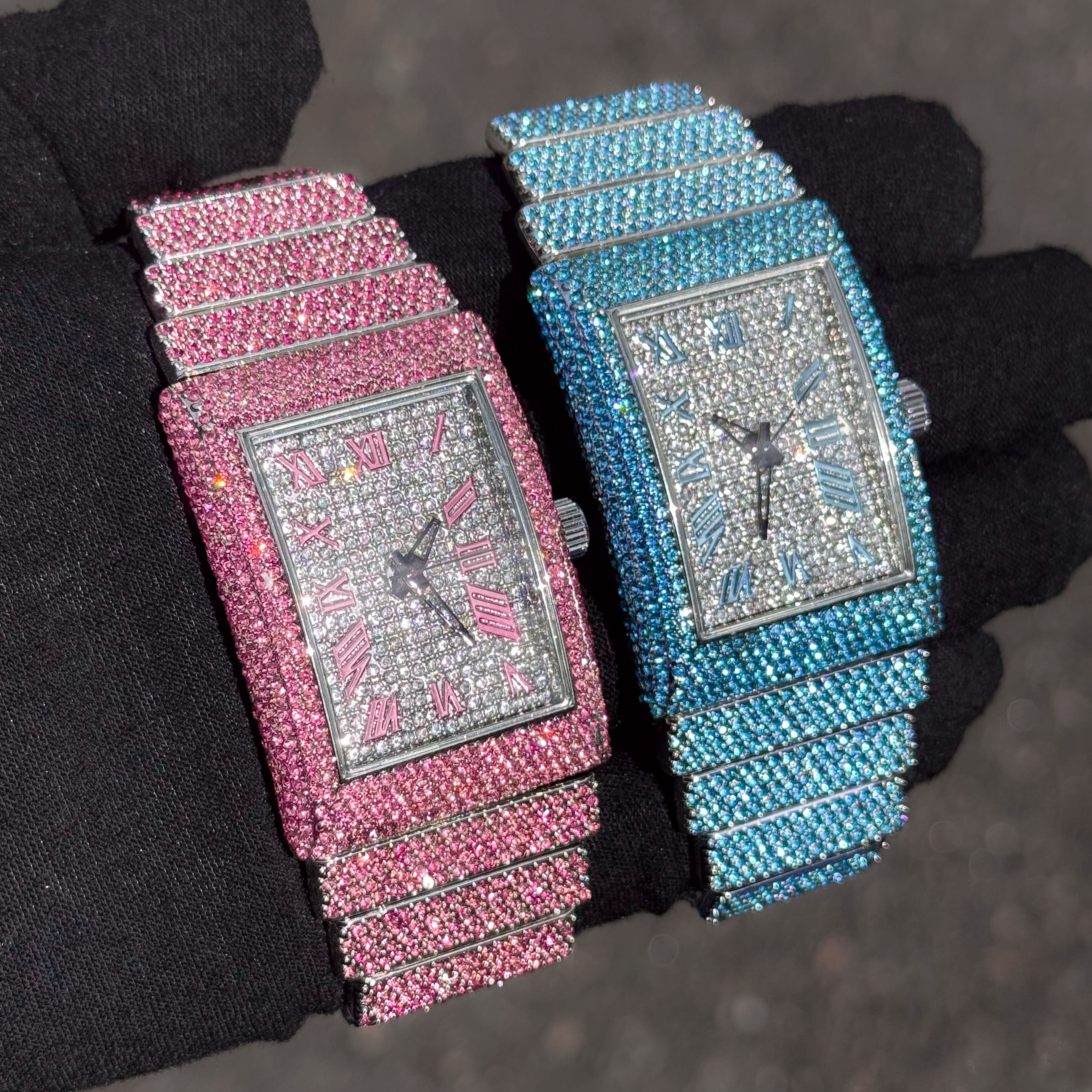 Women's 33mm Iced Diamond Watch: End-to-end Fully Iced Out Band with Brilliant Colorful Crystals