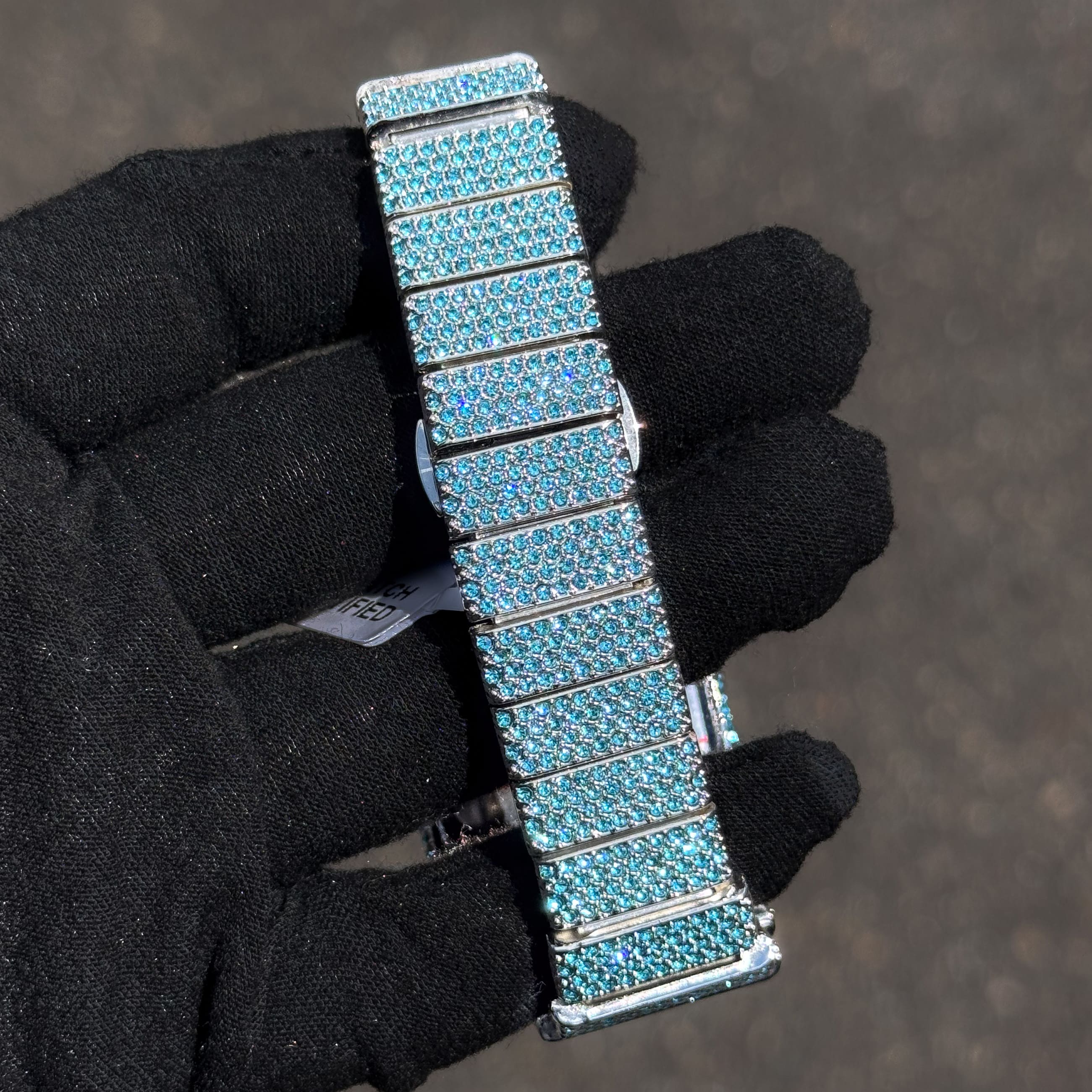 Women's 33mm Iced Diamond Watch: End-to-end Fully Iced Out Band with Brilliant Colorful Crystals