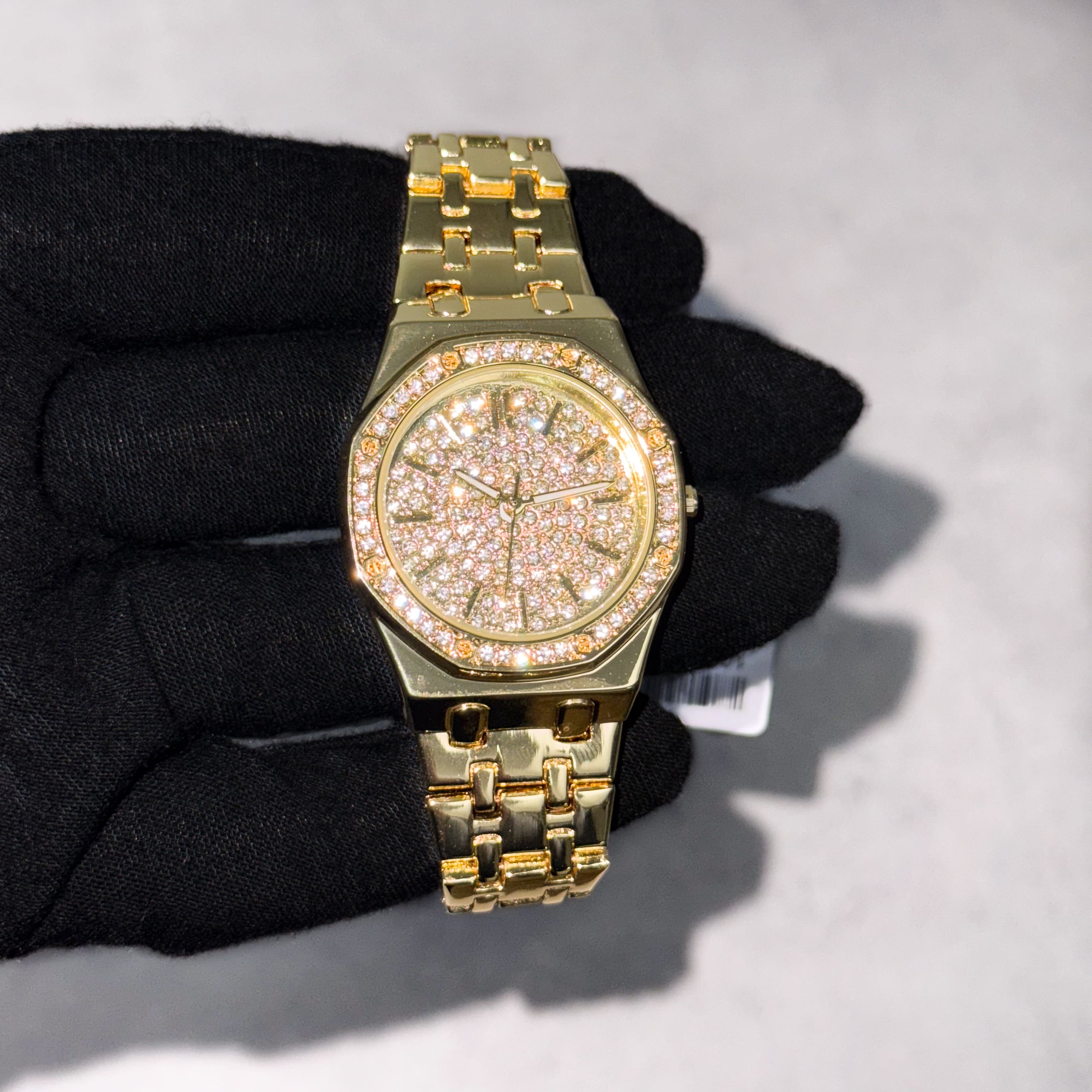 Men's 32mm Iced Out Dial Octagon Watch - Metal Band, Quartz Movement