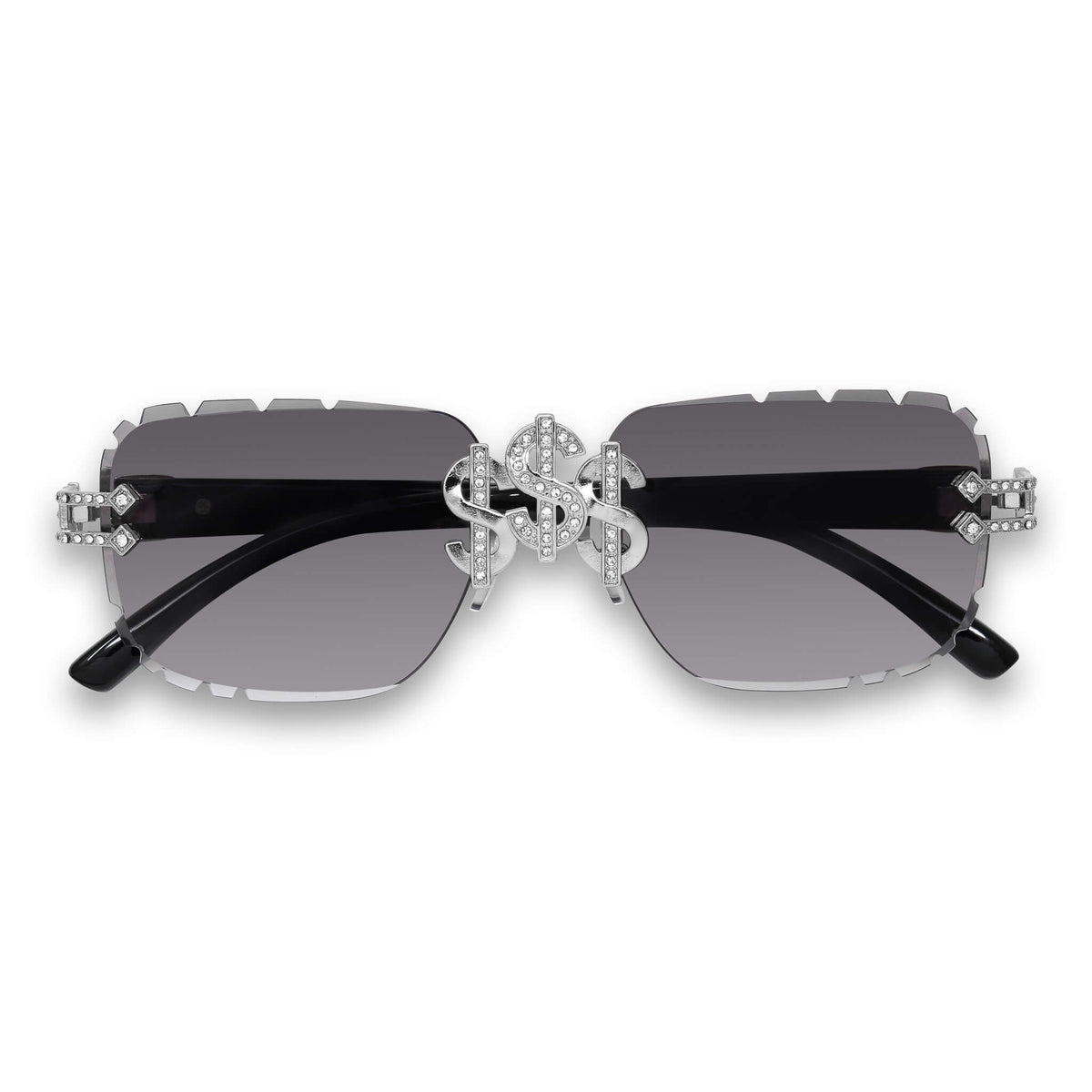 Iced Triple Dollar Sign Sunglasses - Smoke Lens