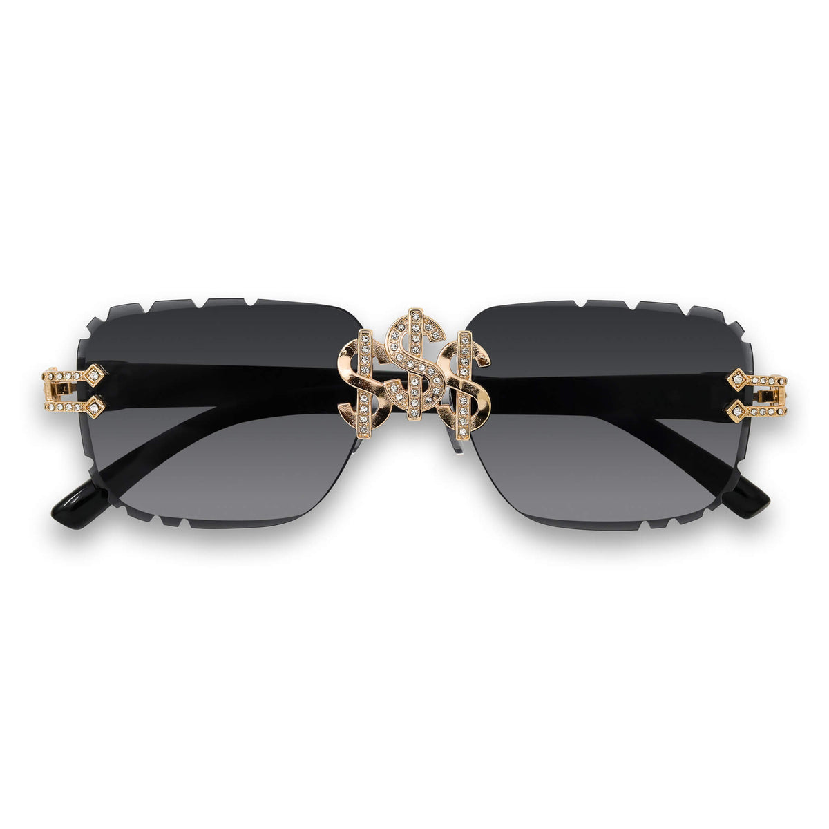 Iced Triple Dollar Sign Sunglasses - Black Lens