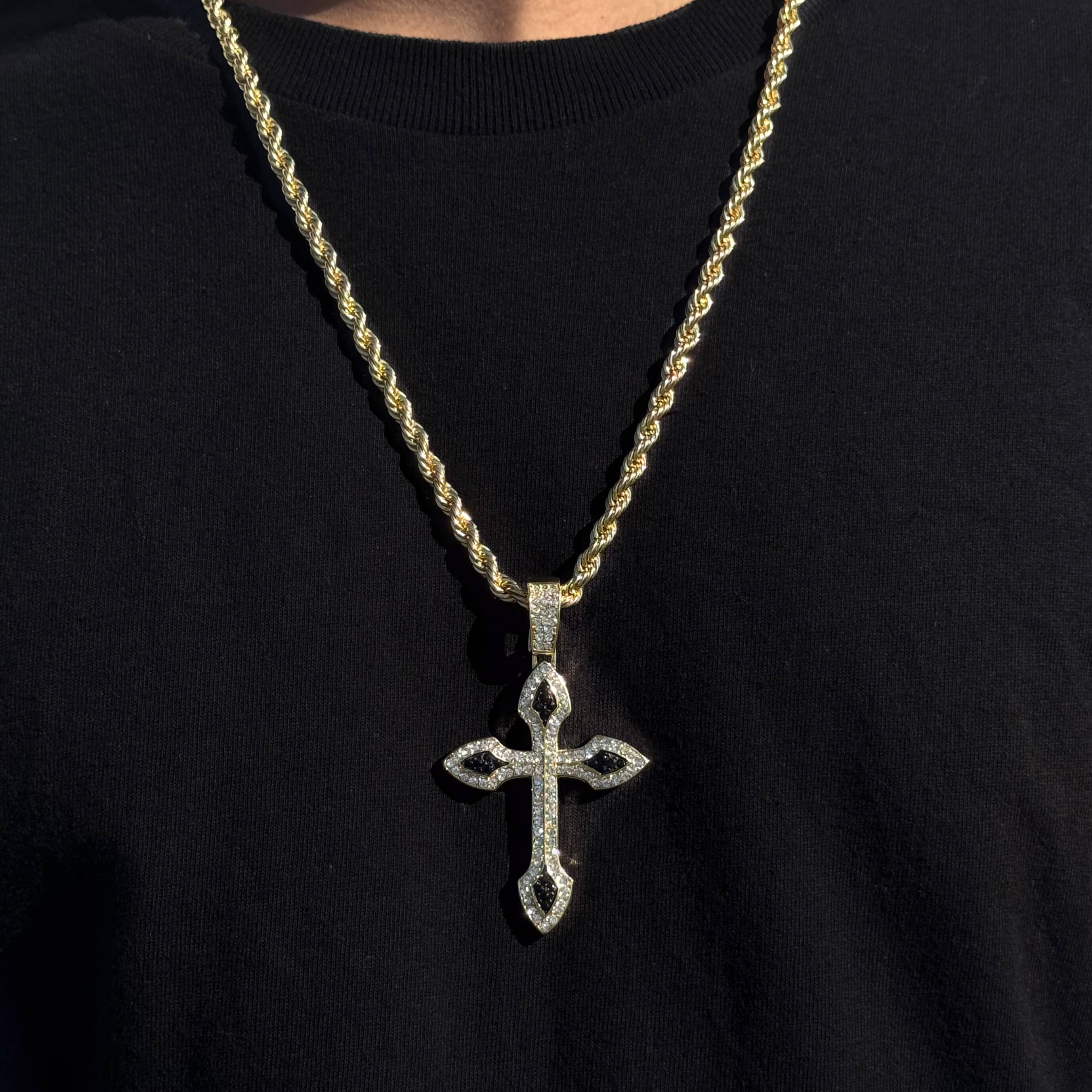 Men's Large Iced Out Cross Pendant with 8mm Rope Chain