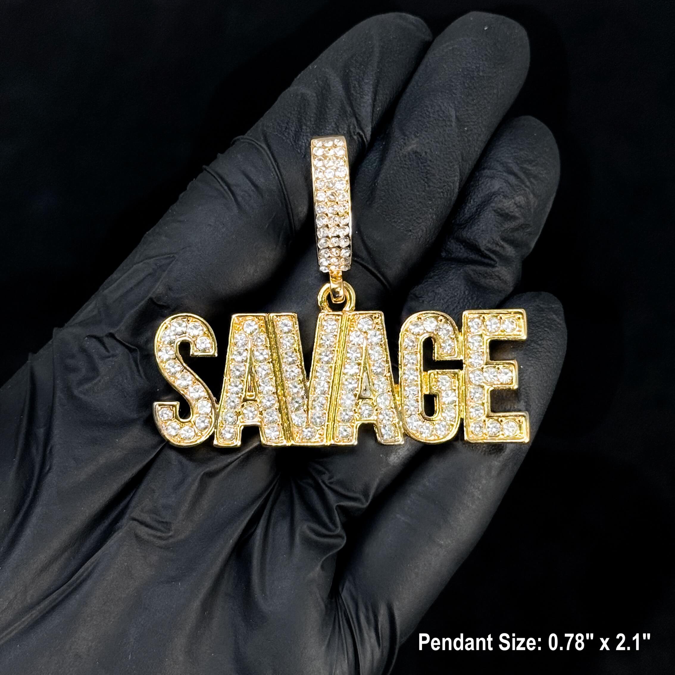Men's Large Iced Out Savage Pendant with 12mm Iced Cuban Necklace