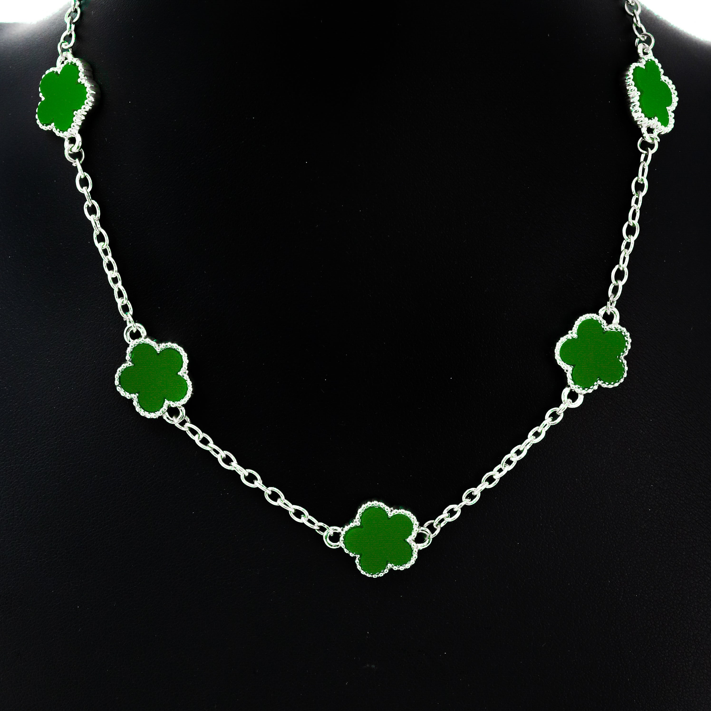 Men's 15mm 5-Leaf Clover Link Chain Necklace - Silver Finish