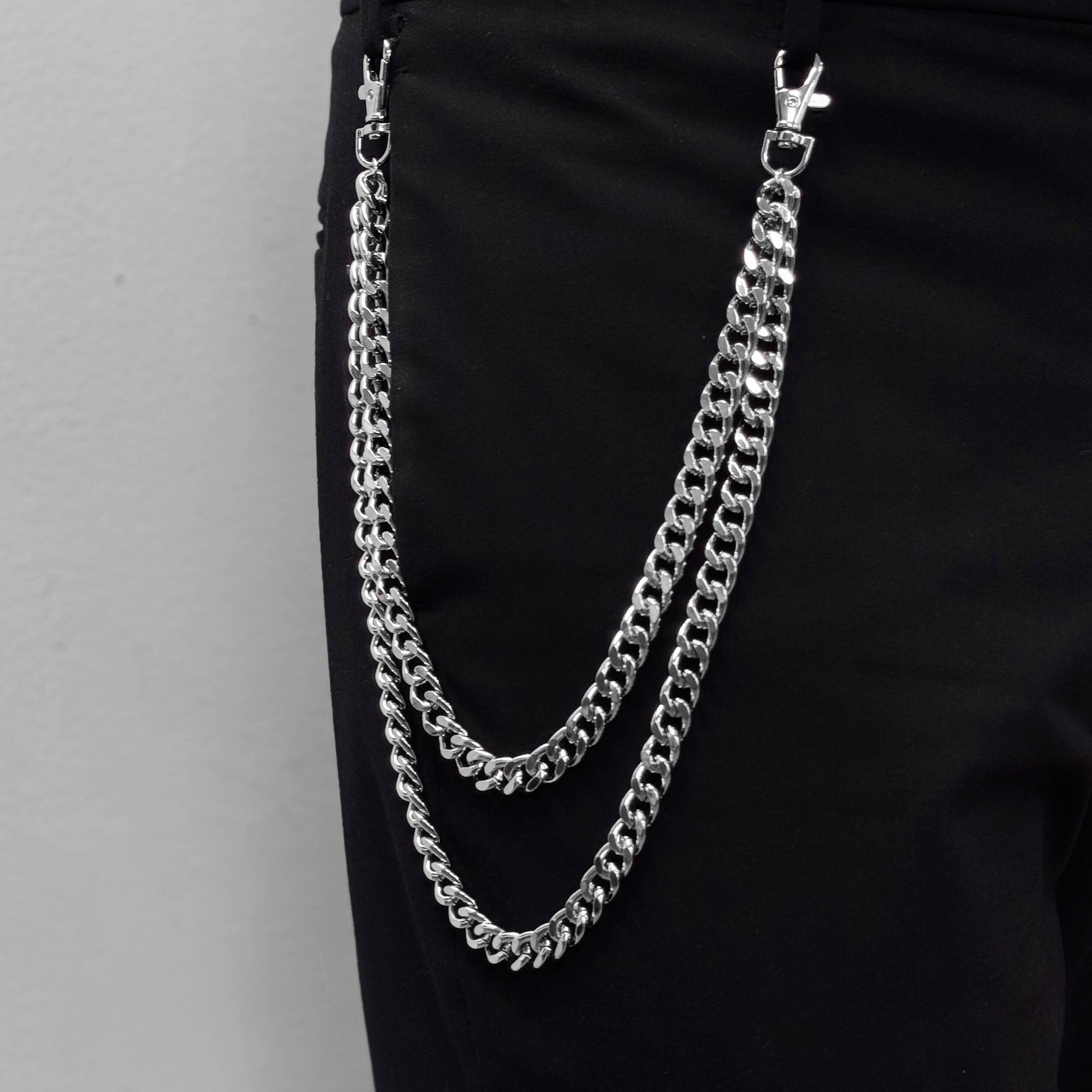 Men's 11mm Double Layered Cuban Silver Pant Chains Stylish Accessory for Jeans