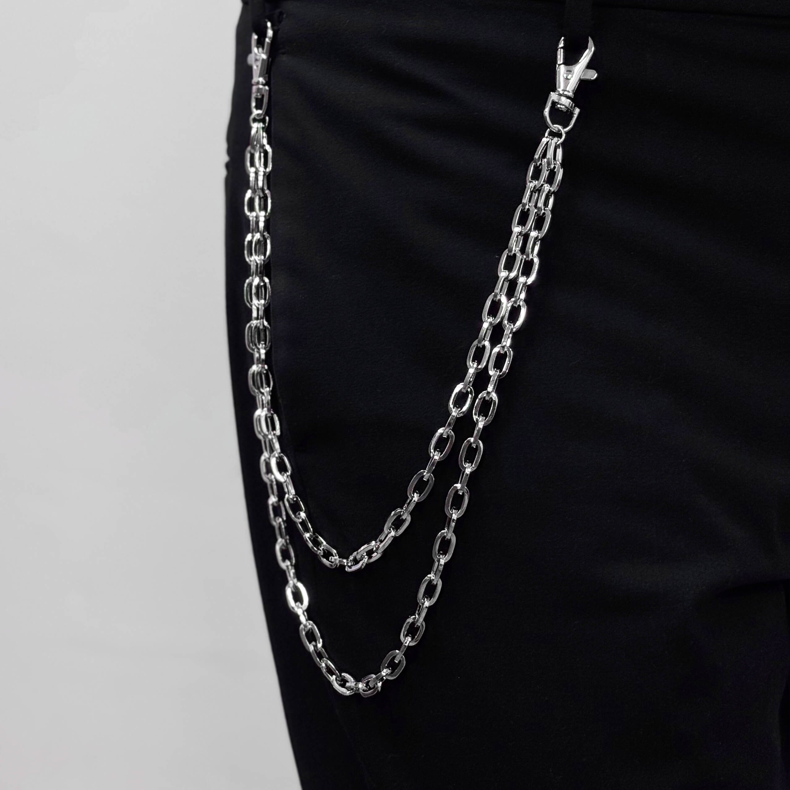 Men's Double Layered Silver Pant Chains Stylish Accessory for Jeans
