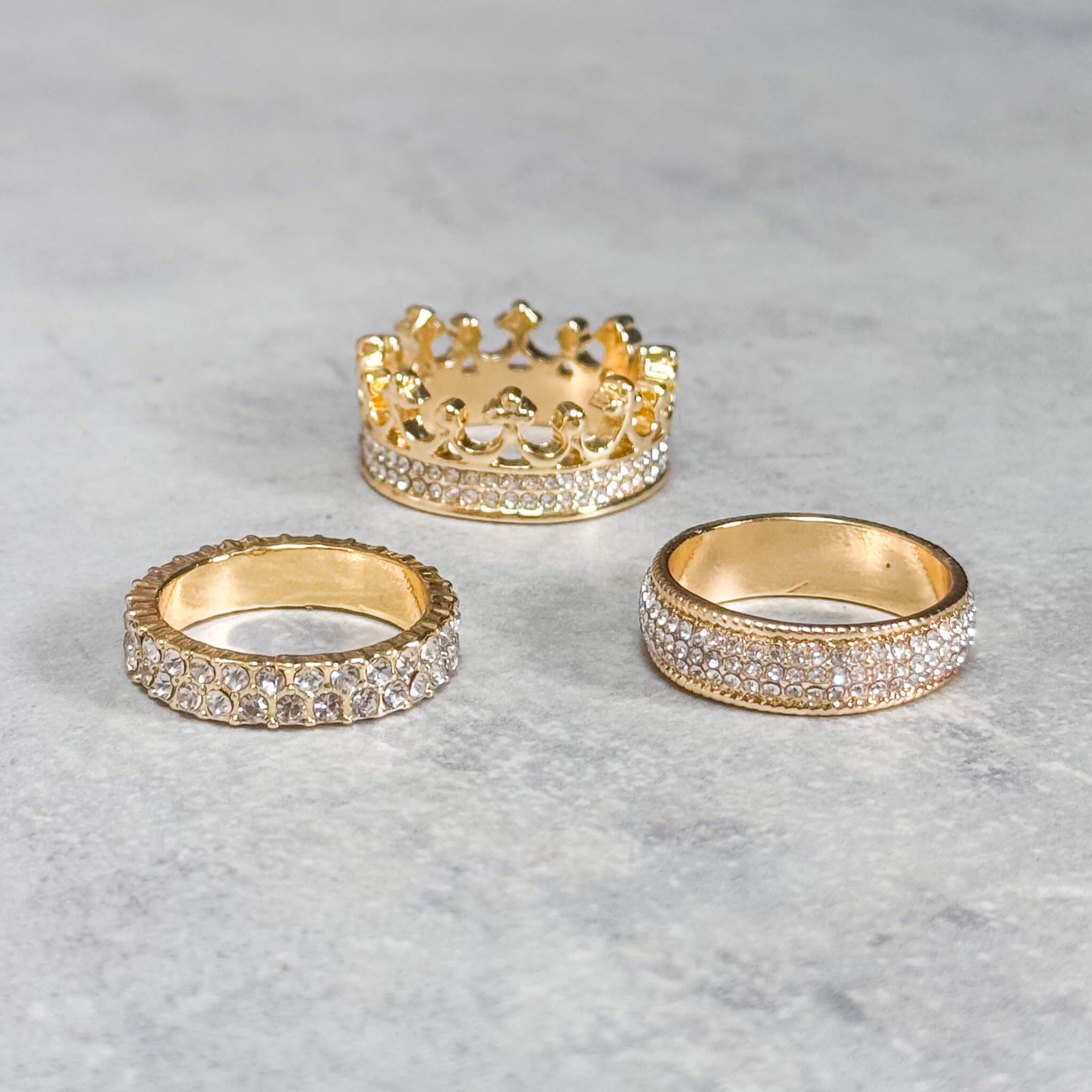 Iced Crown 3-Piece Ring Set