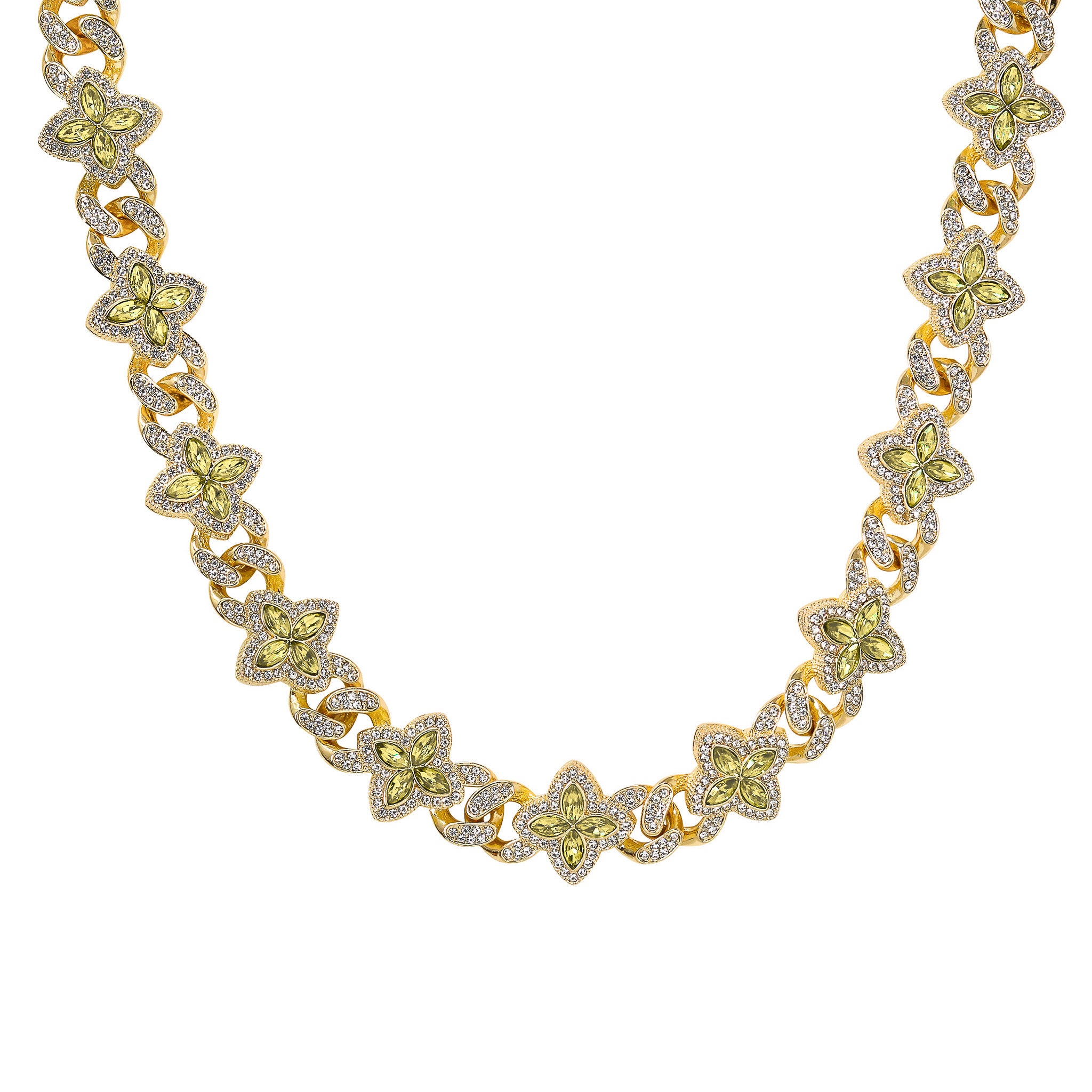 Men's 20mm Iced Out Clover Link Chain Necklace 20 Inch Length