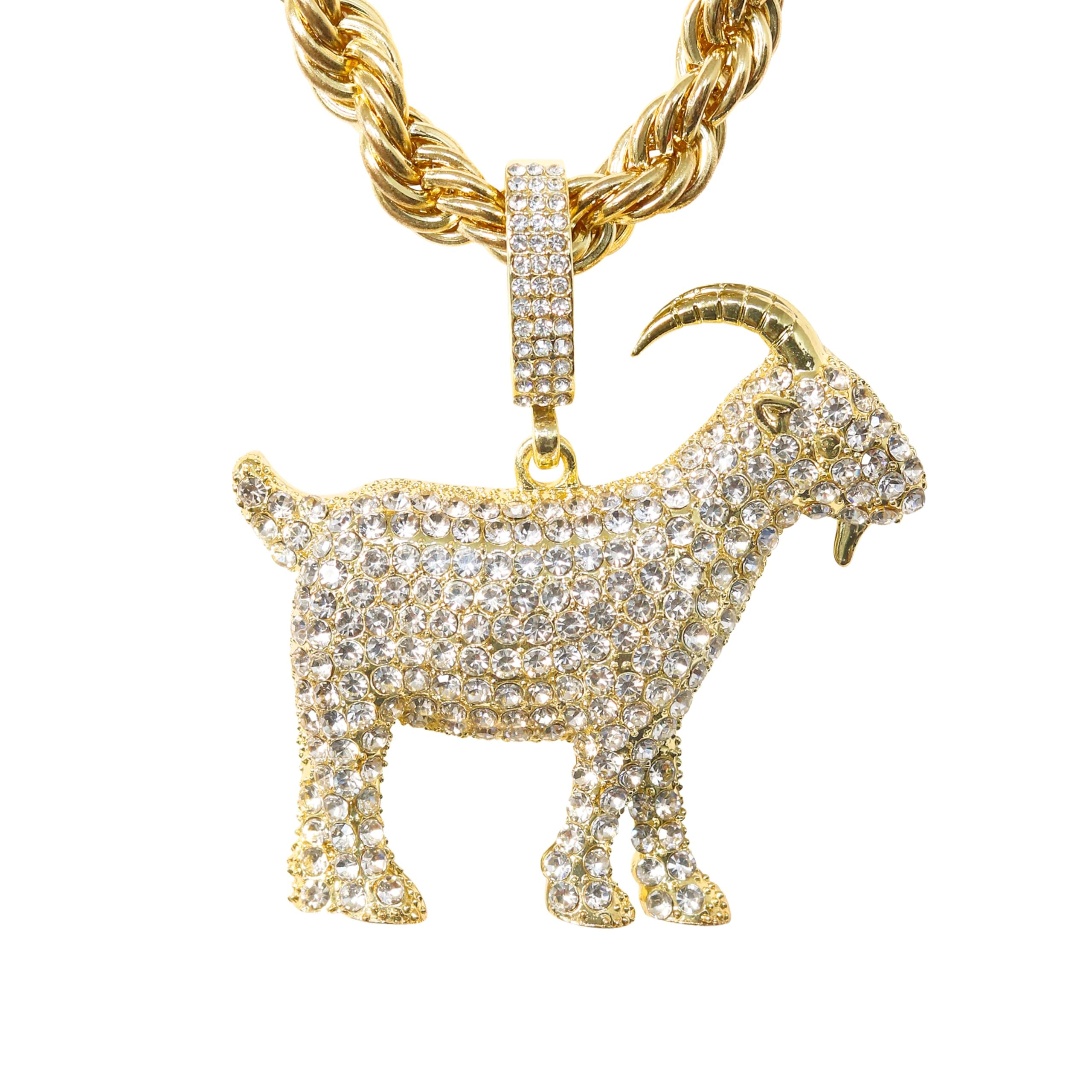 Large Iced Out Basketball Goat Pendant with 5mm Rope Chain
