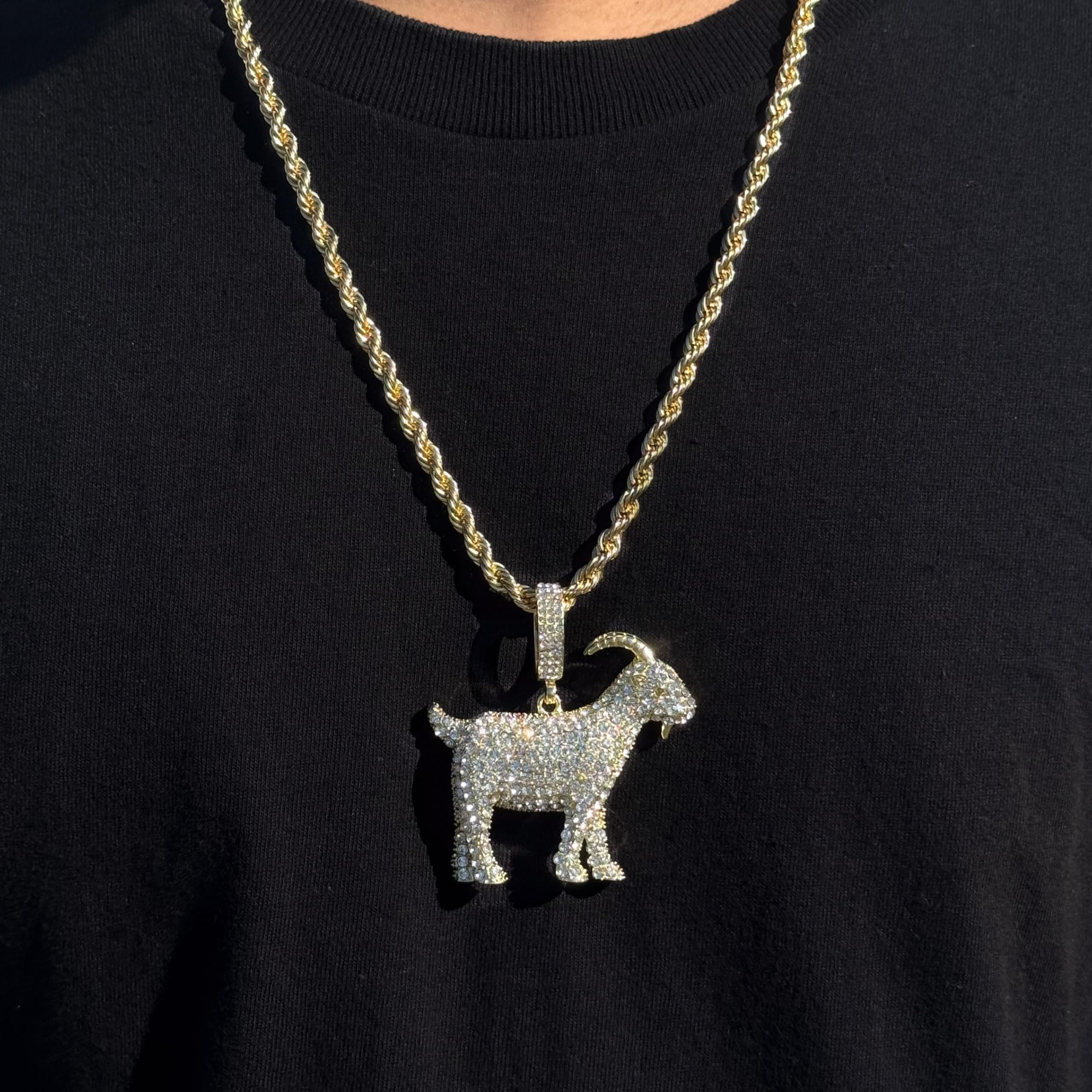 Large Iced Out Basketball Goat Pendant with 5mm Rope Chain
