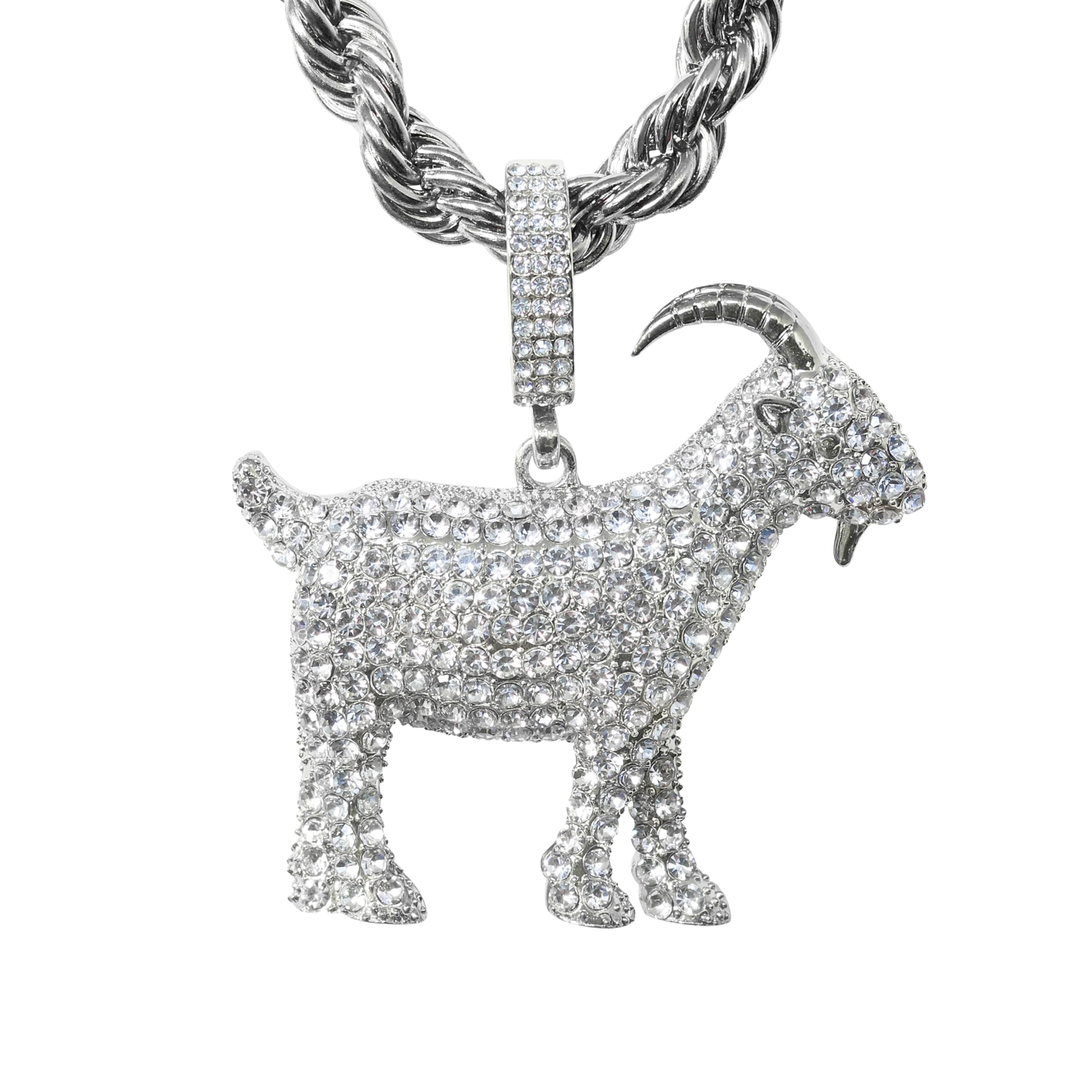 Large Iced Out Basketball Goat Pendant with 5mm Rope Chain