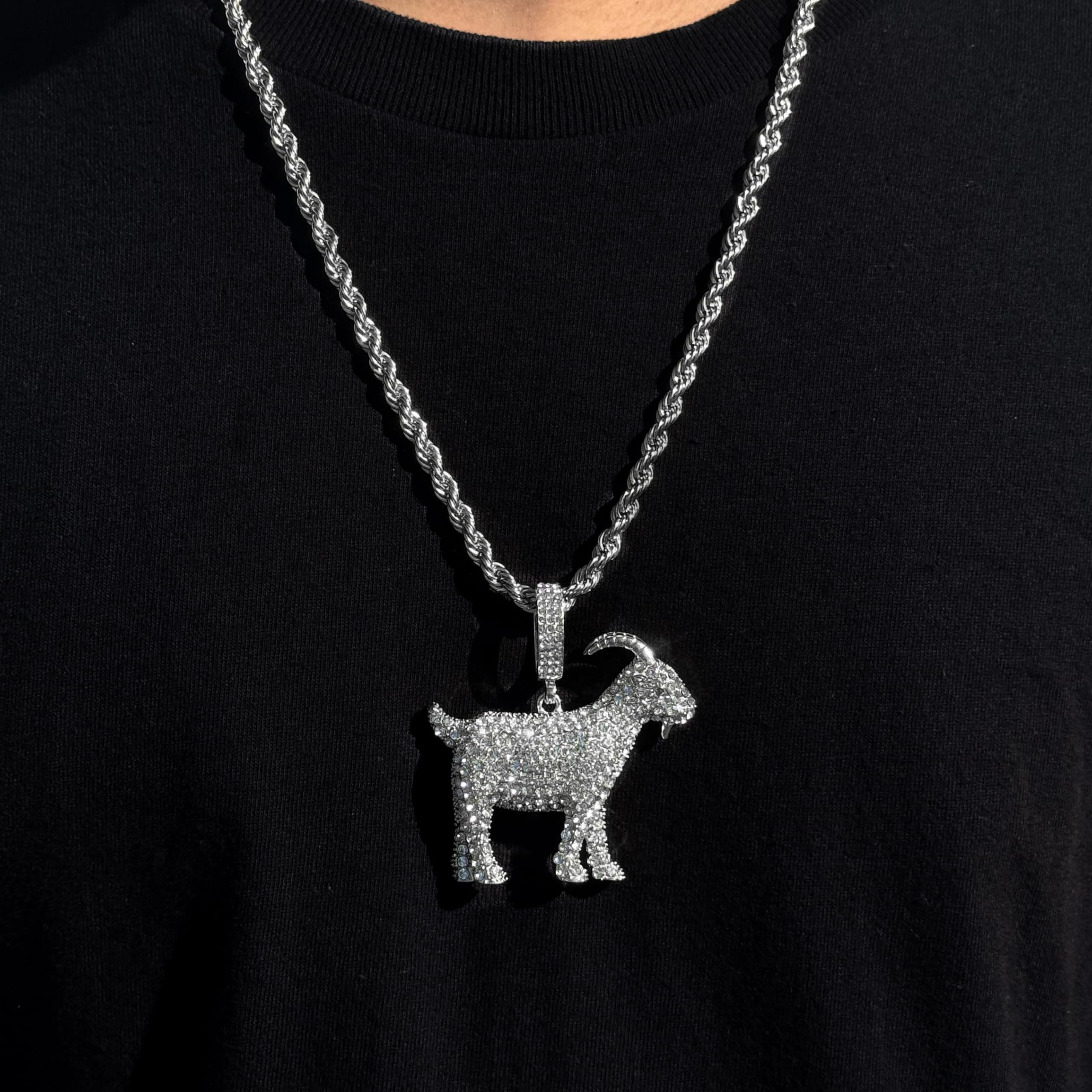 Large Iced Out Basketball Goat Pendant with 5mm Rope Chain
