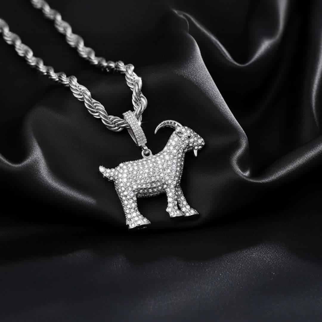 Large Iced Out Basketball Goat Pendant with 5mm Rope Chain