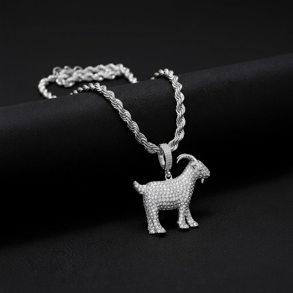 Large Iced Out Basketball Goat Pendant with 5mm Rope Chain