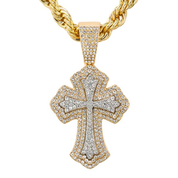 Men's Large 53mm Iced-Out Cross Pendant with 8mm Tennis Chain
