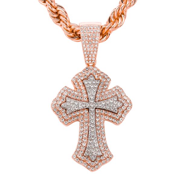 Men's Large 53mm Iced-Out Cross Pendant with 8mm Tennis Chain