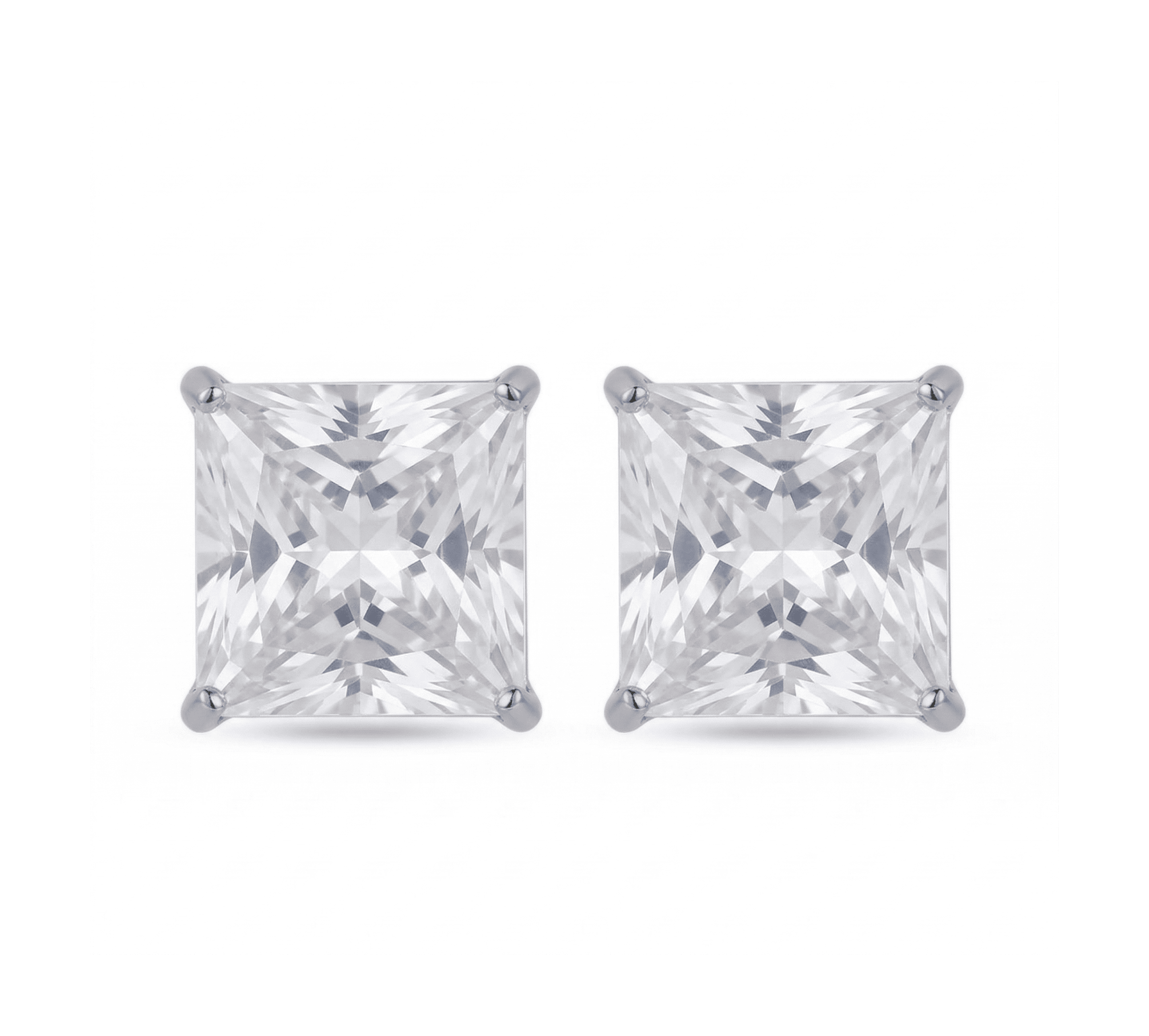 Stainless Steel CZ Square Stud Earrings – 4mm to 8mm