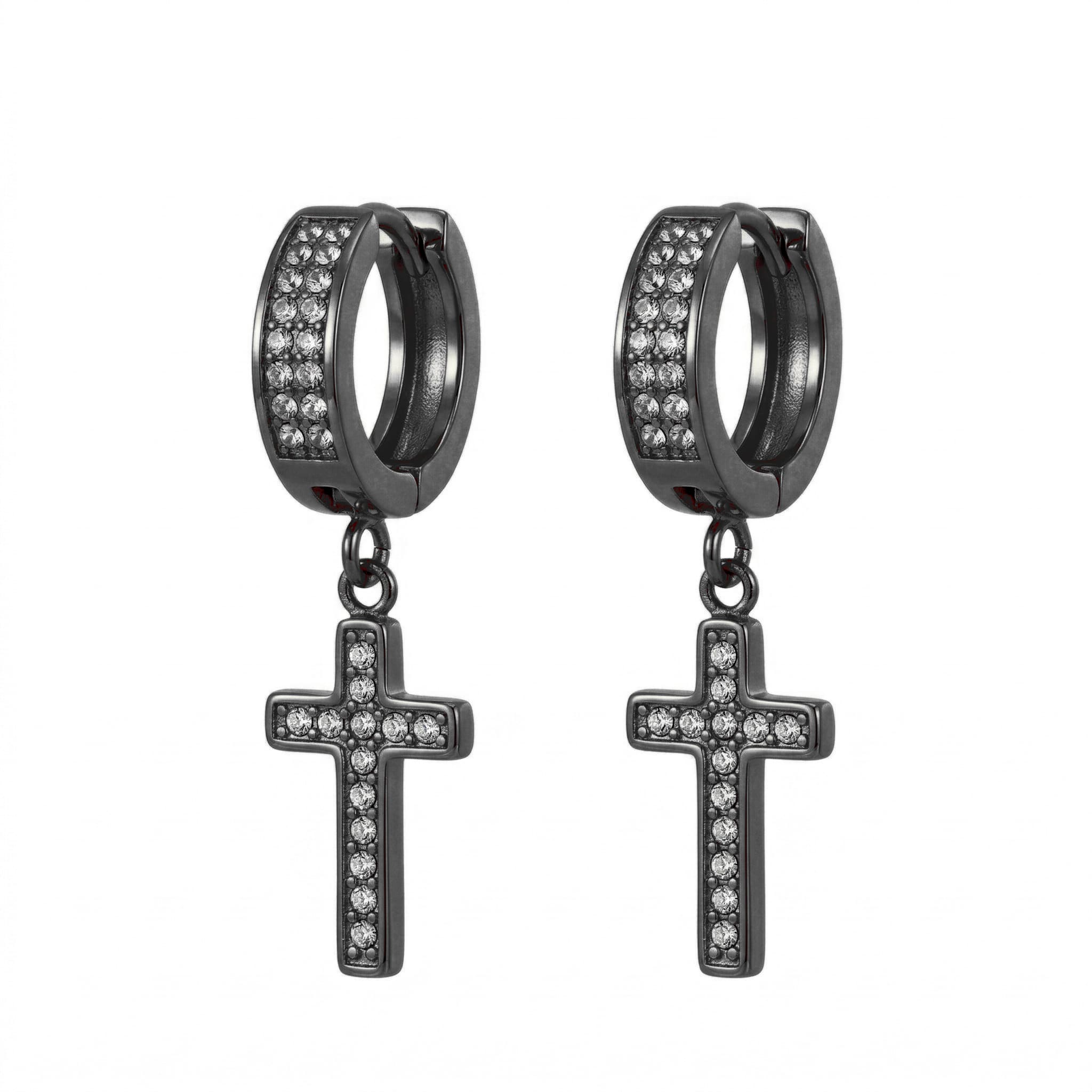 Stainless Steel Hanging Cross Huggie Earrings